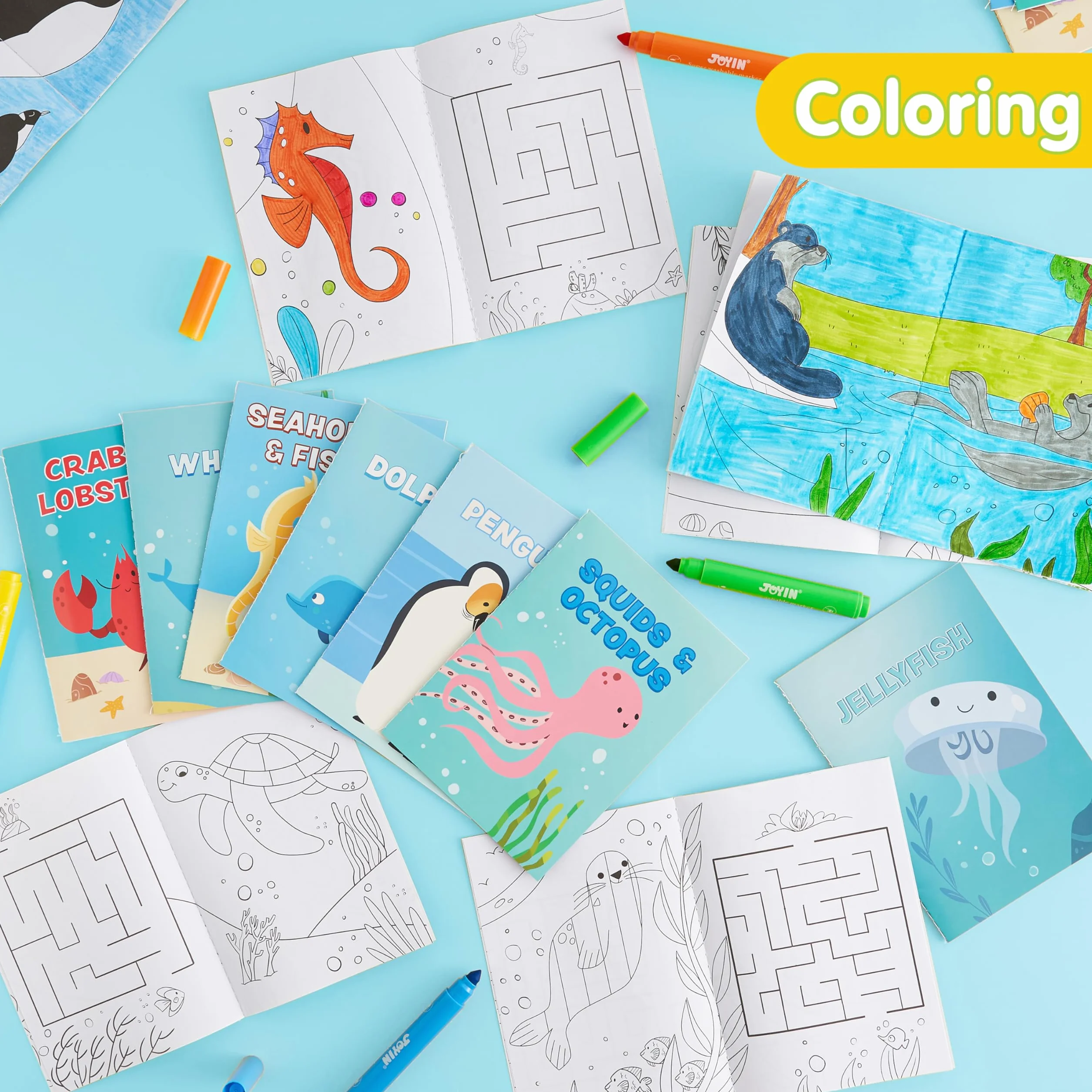 JOYIN - Set da 24 Libri da Colorare Oceano per Bambini, Mini libri attività con animali marini - Bomboniere, regali di compleanno, premi per la scuola