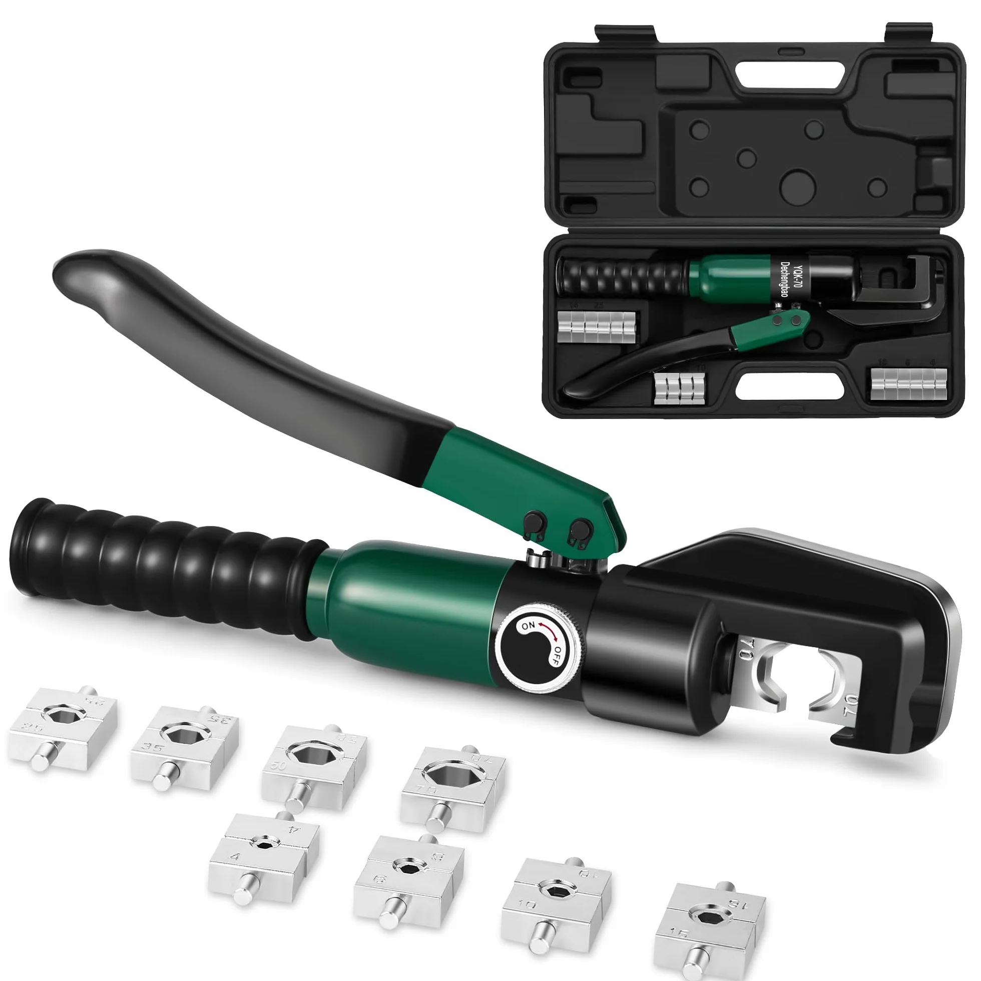 Crimpatrice per capicorda idraulica 6-70mm², kit di attrezzi per cavi terminali elettrici con 8 matrici (strumento di crimpatura 4-70mm²) (YQK70)
