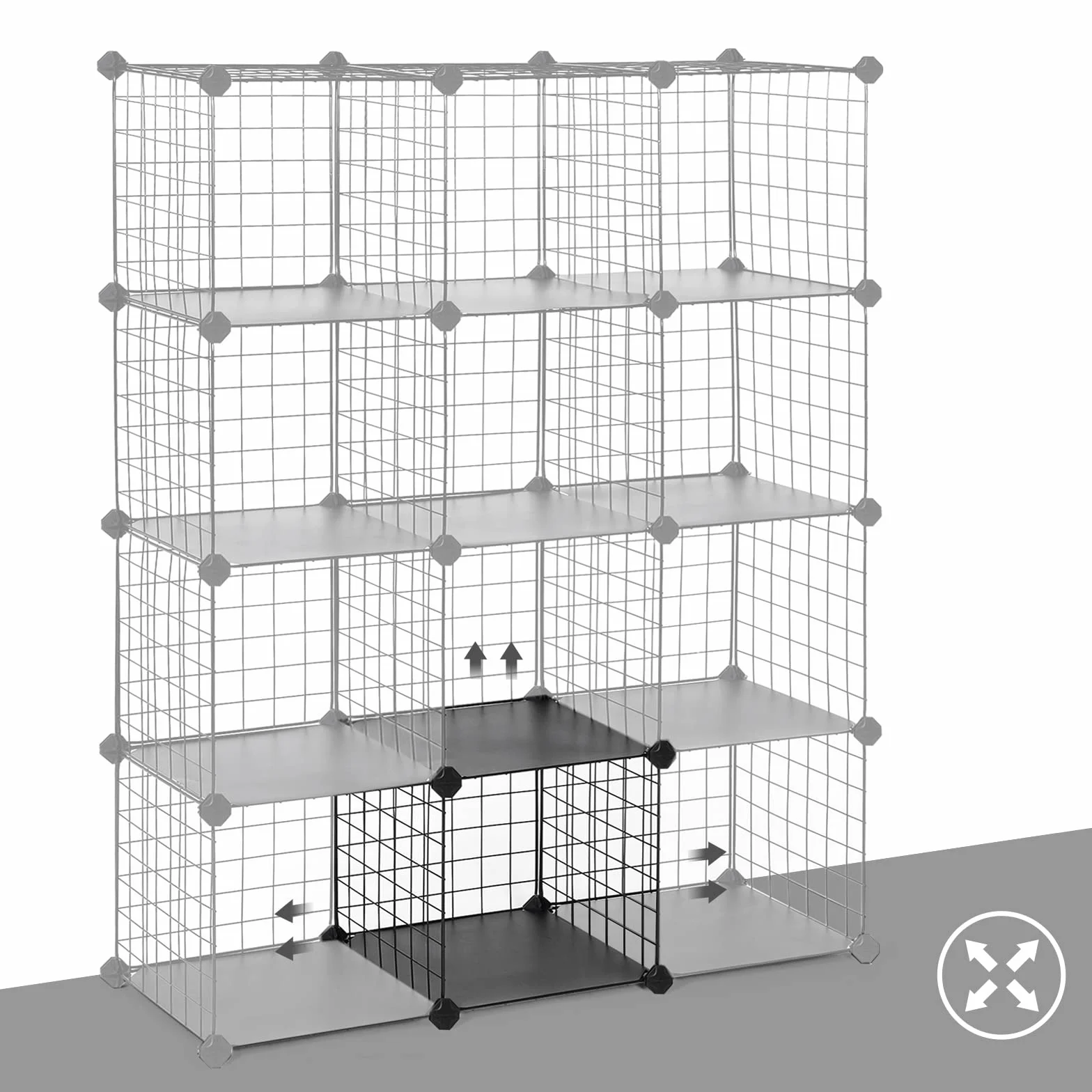 SONGMICS Scaffale a 12 Scomparti di Griglia Metallica, Organizzatore Modulare ad Incastro con Pannelli di Plastica PP, per Libri Scarpe Vestiti, Soggiorno Bagno, 31 x 93 x 123 cm, Nero LPI34H