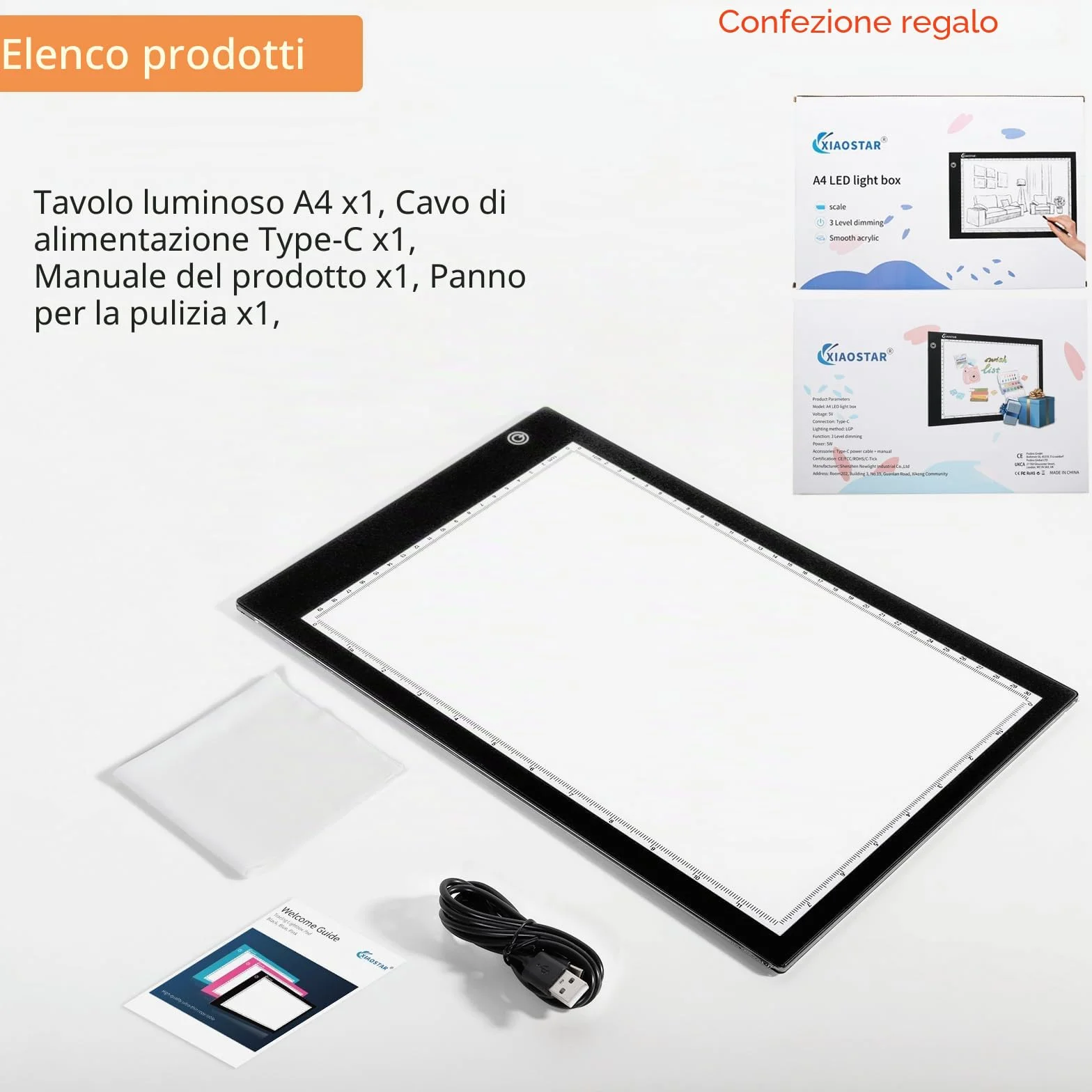 Tavoletta luminosa LED A4, lavagna copiativa a LED A4, sottilissima per tavolo da disegno con cavo USB con luminosità regolabile