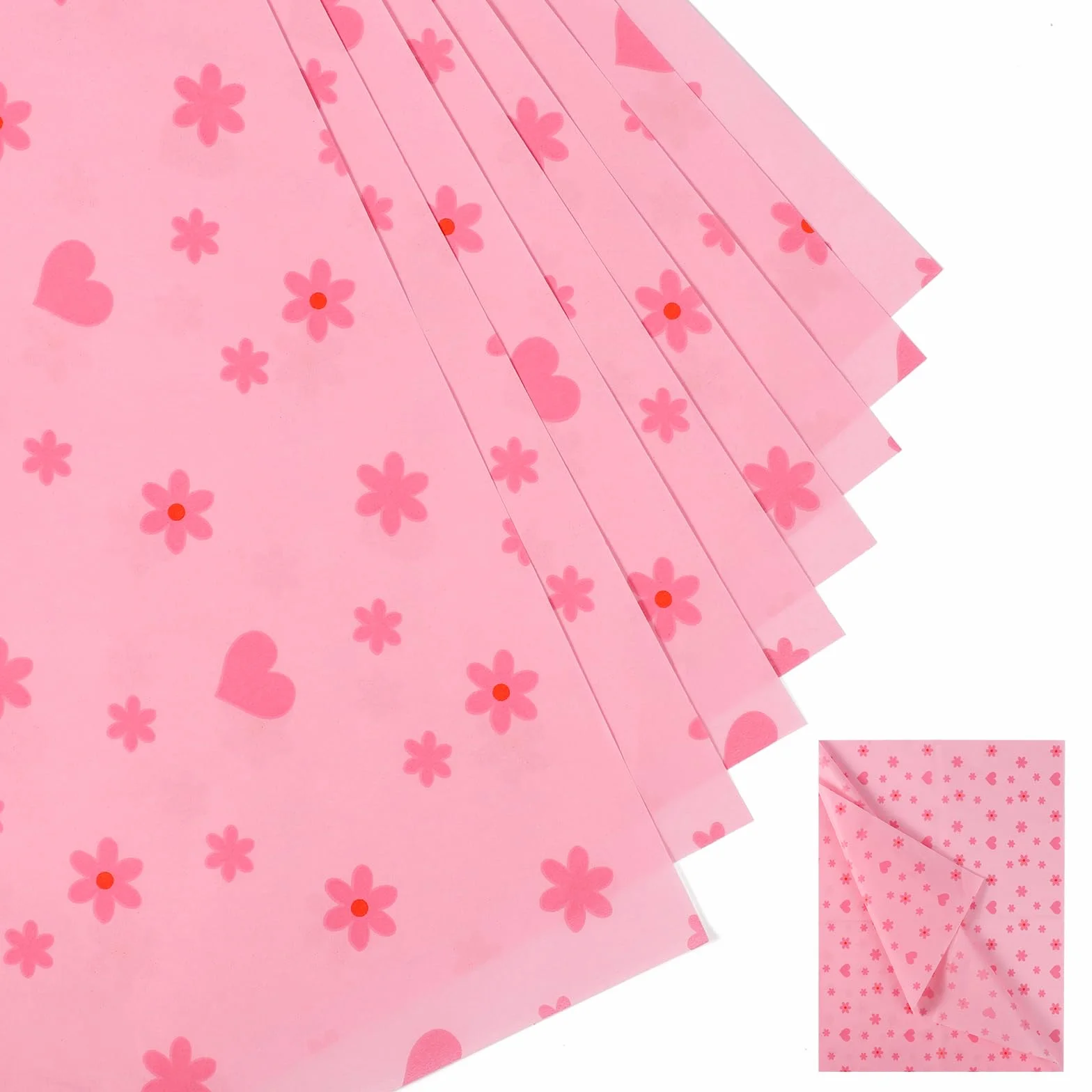 XIHIRCD 30 Fogli Carta Velina con Fiori a Forma di Cuore, 50x35cm, Rosa, Carta per Avvolgere Regalo, Decorativo Per Natale, San Valentino, Compleanni, Matrimonio