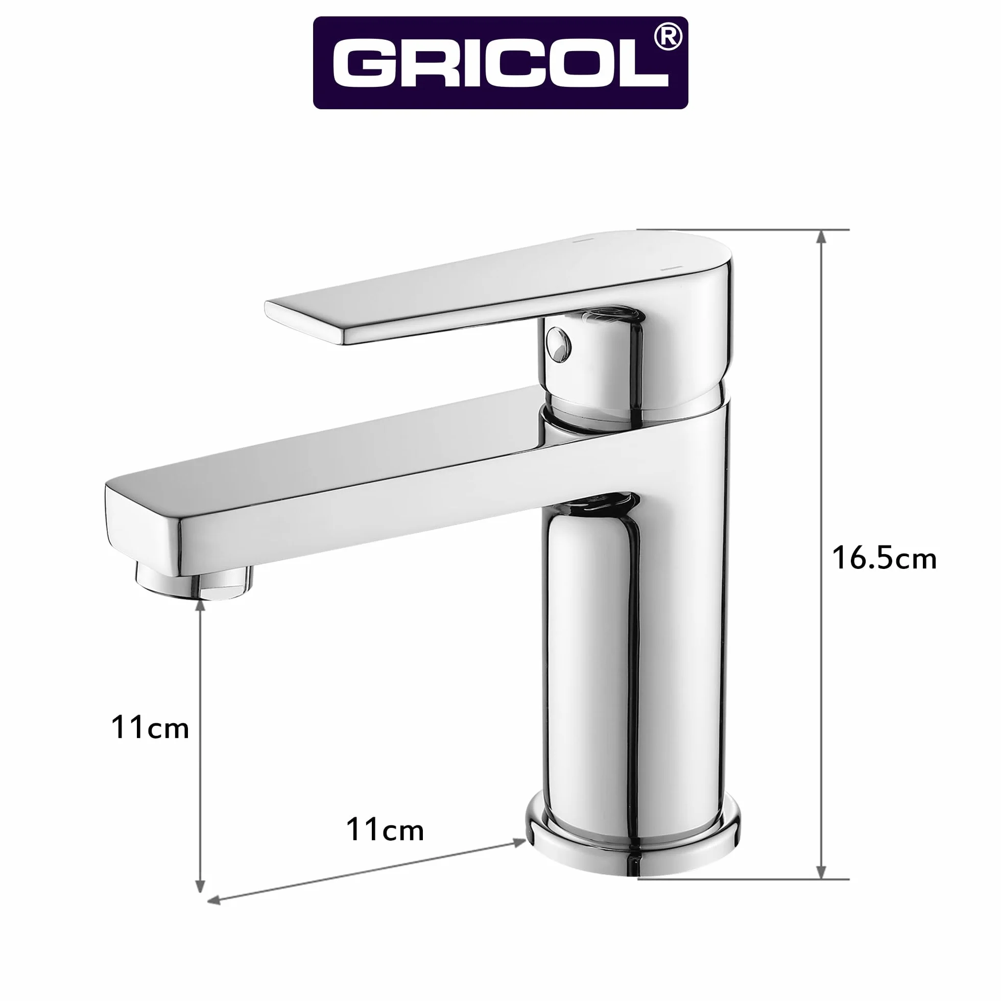 GRICOL Rubinetto Bagno Lavabo Monocomando Miscelatore Lavabo Bagno Fredda e Calda per Lavabo Bagno Ottone Cromo Argento