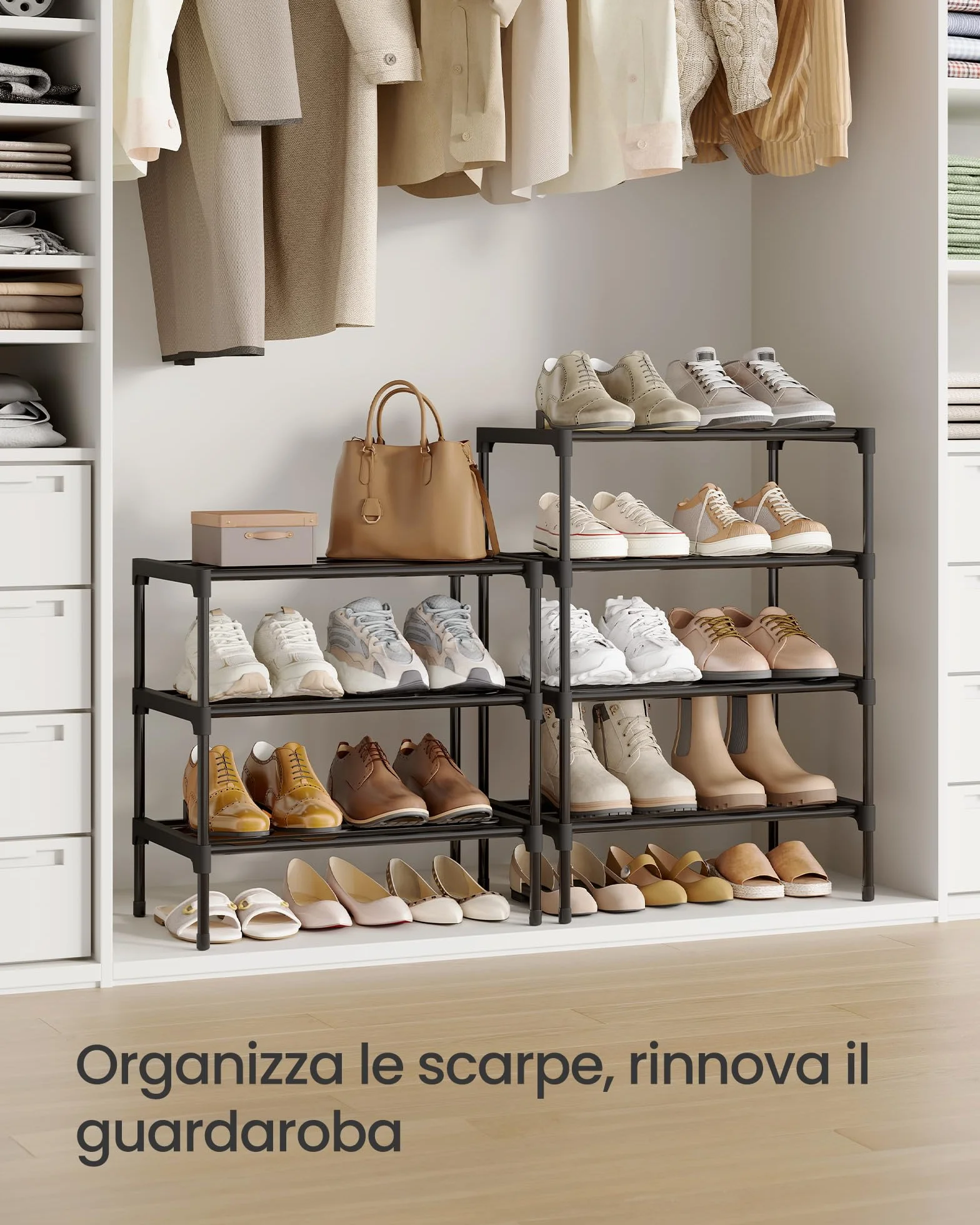 SONGMICS Scarpiera, 3 Ripiani, Scarpiera Ingresso Slim, Organizer per Scarpe, Metallo, Soggiorno Armadio, Impilabile, 30 x 45 x 48,5 cm, Nero LSA113BH01