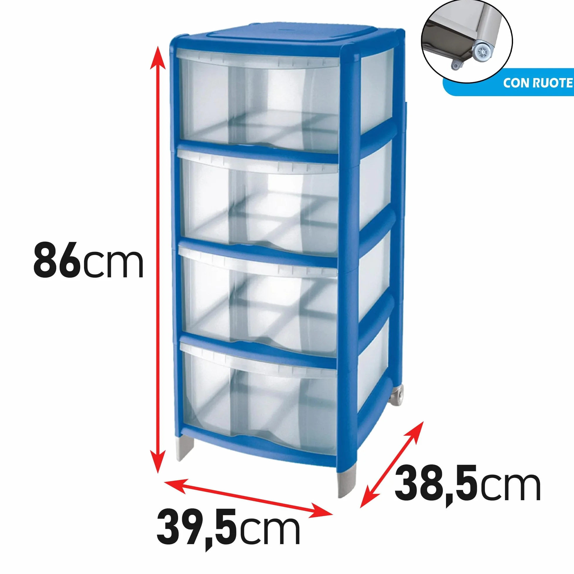 Tontarelli Cassettiera BAMBU' 4 Cassetti Delfin in Plastica (39.5X38.5X86H CM, OCEAN TRASPARENTE)