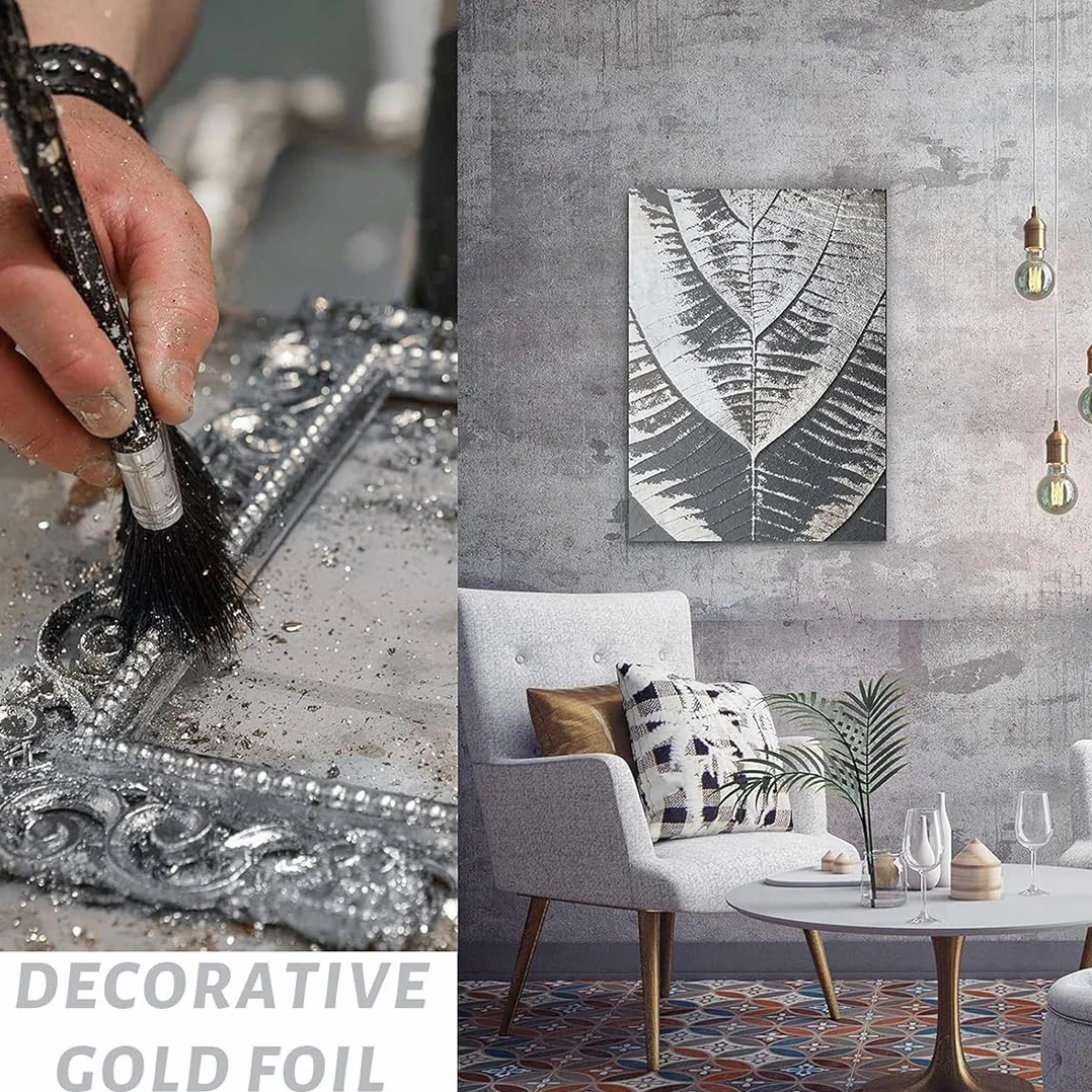 Foglio D'Argento 1Bottiglie, con 1Pinzette, Compatibile con Foglia D'oro e Foglia D'oro, Foglia Imitazione per Forniture per il Tempo Libero Creativo, Unghie Dipinti, Foglia d'oro per Pittura