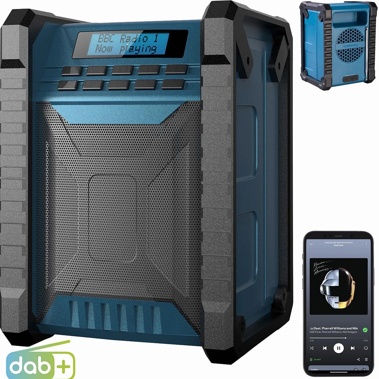 auvisio Radio da Esterno: Radio da Cantiere Dab+/FM, Bluetooth, 80 W di Potenza di Picco (Dab con Batteria, Cantiere, pc)