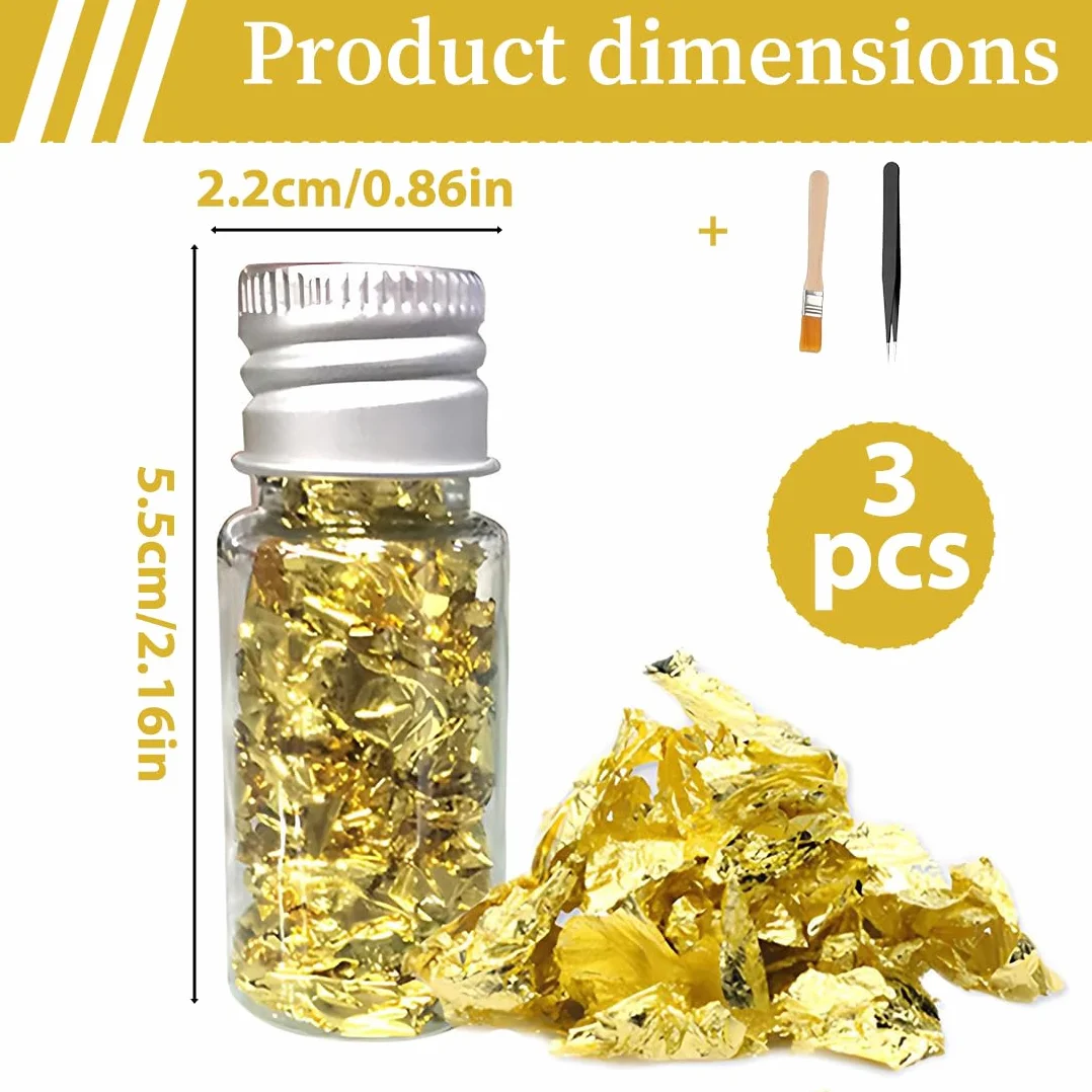 Foglia d'oro 3 pezzi con pinze e pennelli per decorazione fai-da-te artigianato