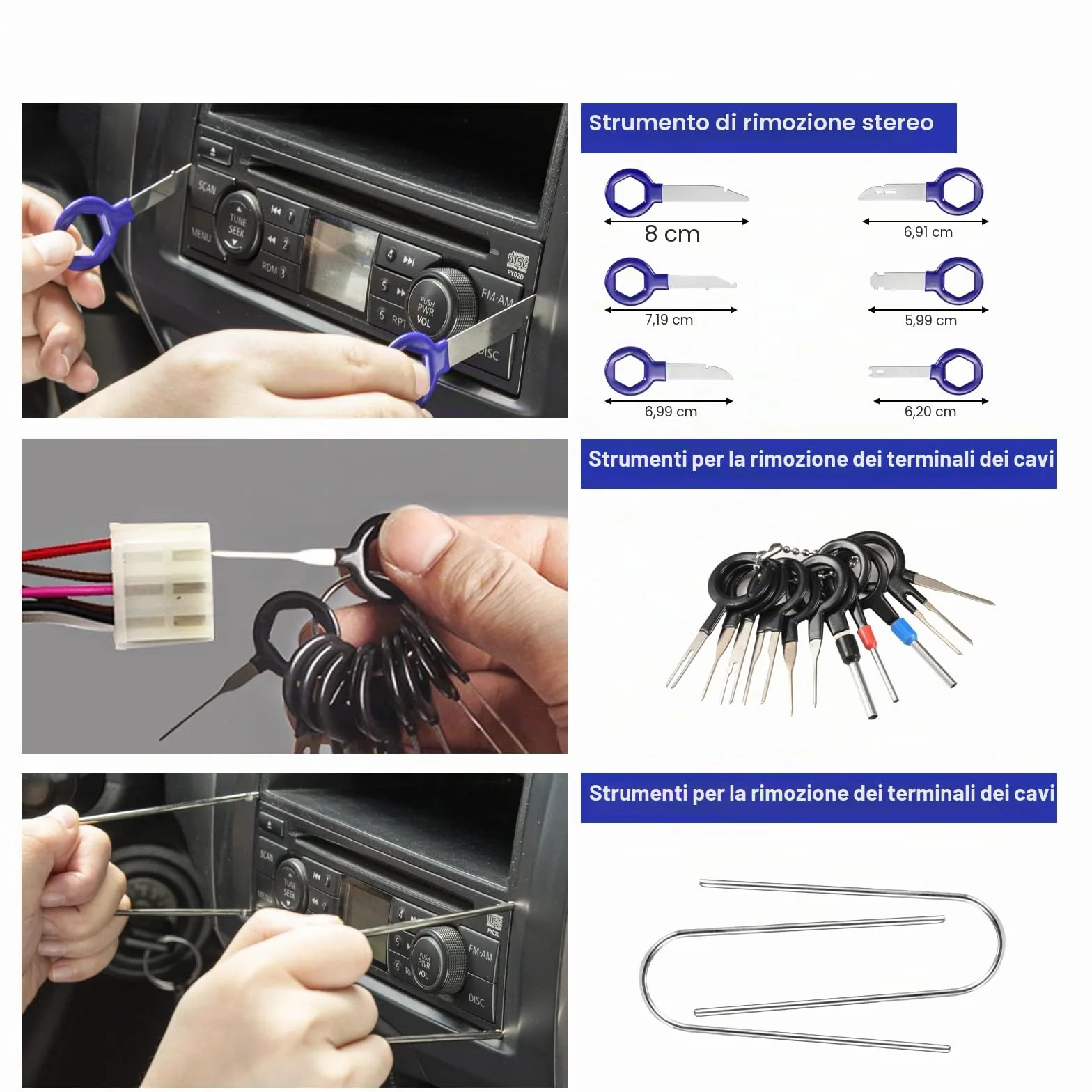 250 Pezzi Kit Smontaggio Pannelli Auto Attrezzi Auto Strumento di Rimozione Auto Cunei di Plastica Leve Kit di Installazione Strumenti per Smontare Pannello Interno Auto Radio (Blu)