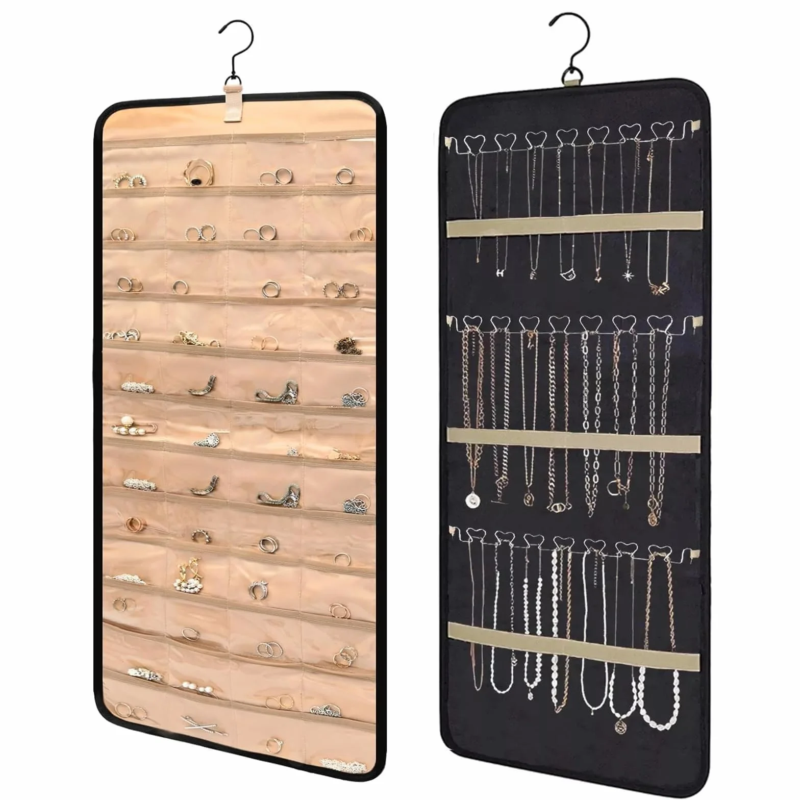 Porta Gioielli da Appendere Bifacciale, Organizzatore da Parete per Orecchini, Collane, Anelli, Bracciali