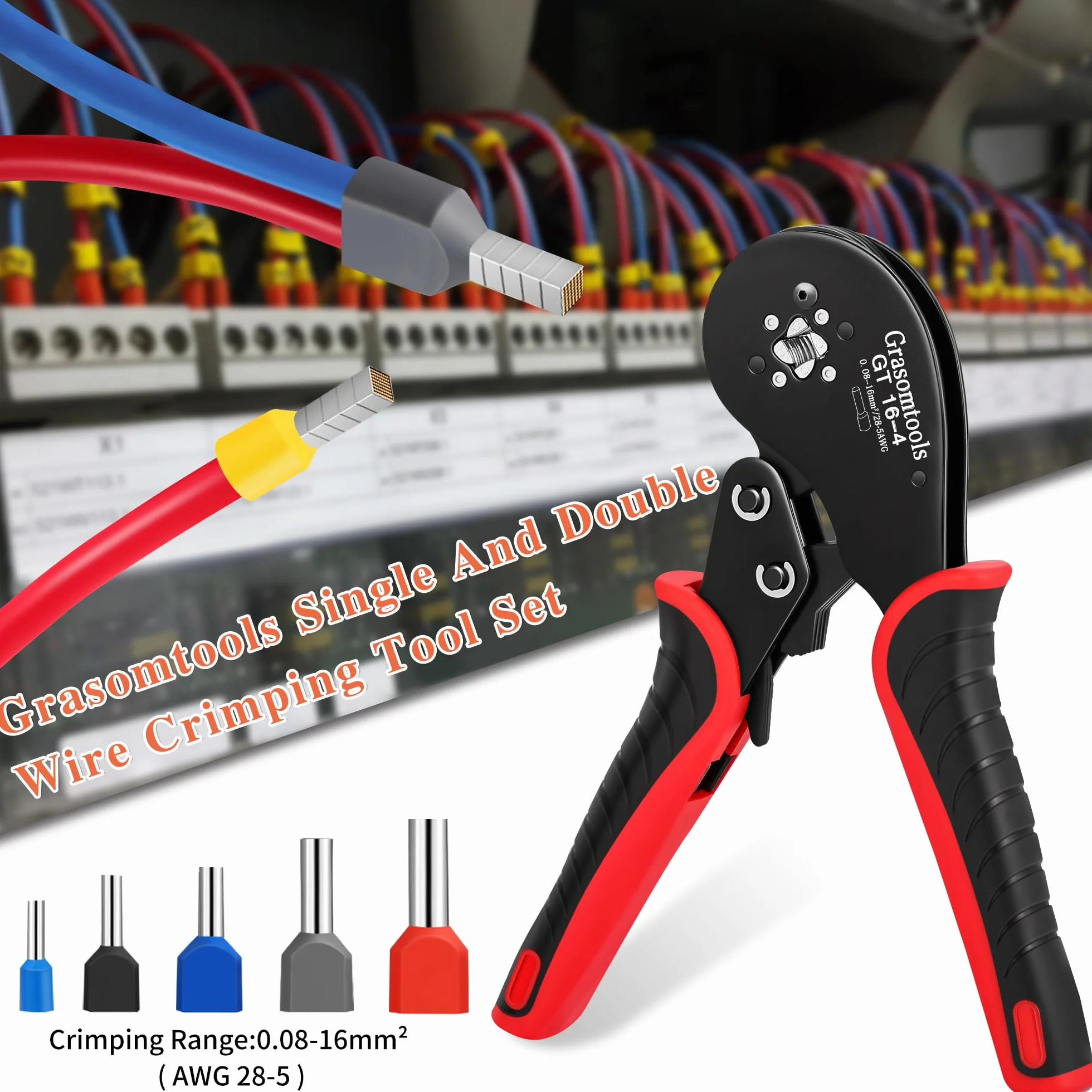 Kit di strumenti per crimpare ghiere, connettori a ghiera doppia e singola, pinze a crimpare filo a ganascia quadrilatera (0,08-16 mm²) con manicotti per connettori terminali 1200 pezzi