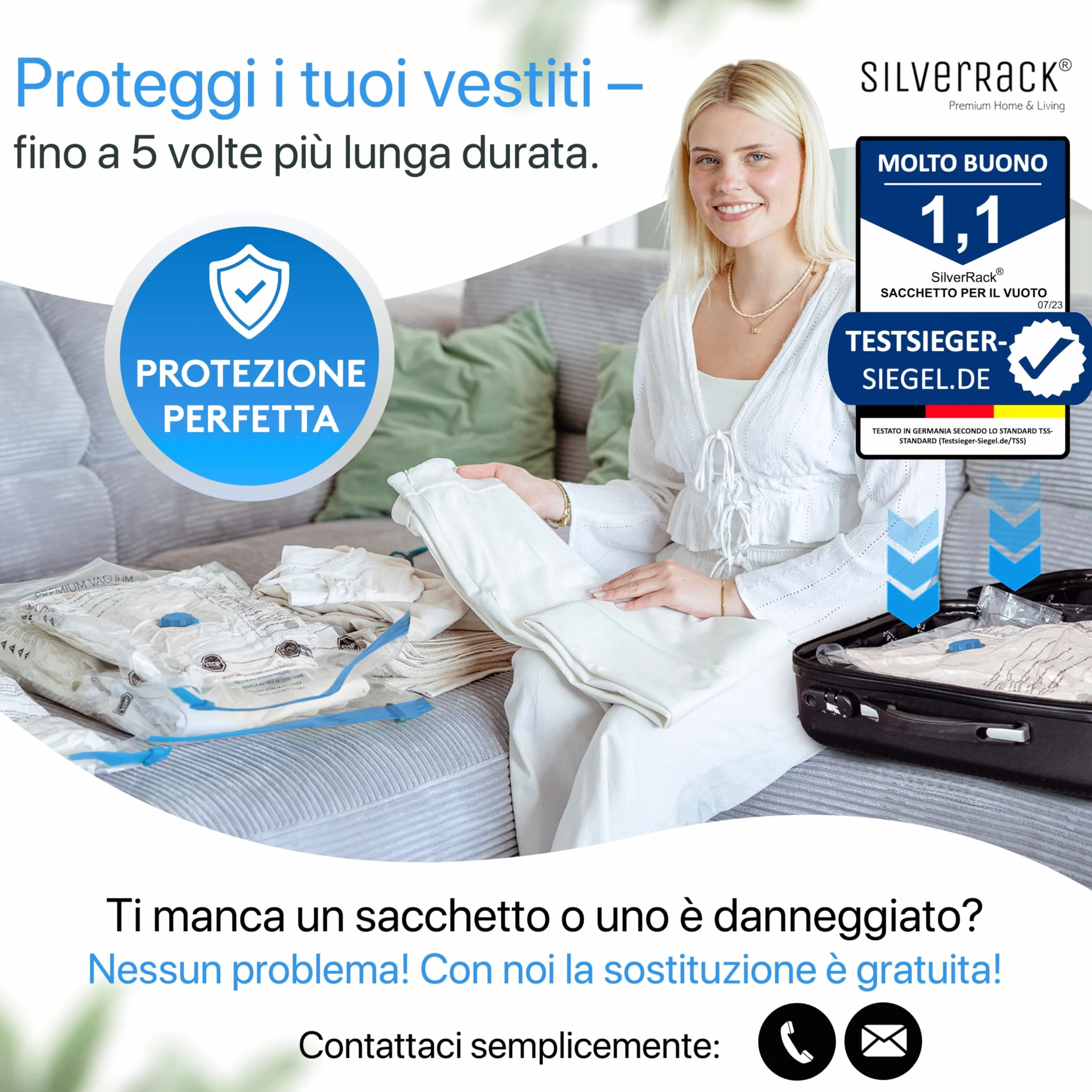 SilverRack Set di Sacchetti Sottovuoto 6 Pezzi 2 Misure 60x80 cm 80x100 cm