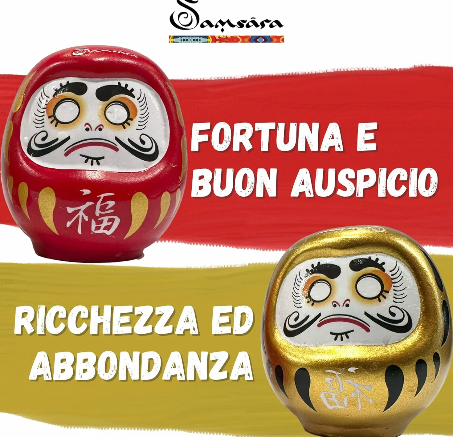 Samsara Daruma Bambolina Amuleto Portafortuna Giapponese Originale in Porcellana Rosso