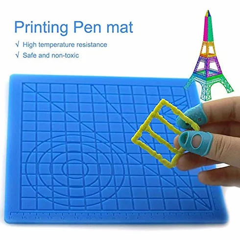 Tappetino per penna 3D Tappetino per stampa 3D Tappetino in silicone con 2 tappi per dita, tappetino pieghevole resistente al calore - blu