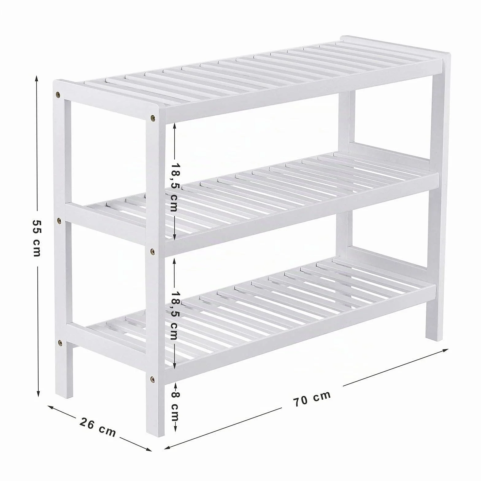 SONGMICS Scarpiera Ingresso, 3 Ripiani, Scaffale Portascarpe in Legno di Bambù Slim, Soggiorno, Corridoio, Camera da Letto, Bagno, 26 x 70 x 55 cm, Bianco LBS13W