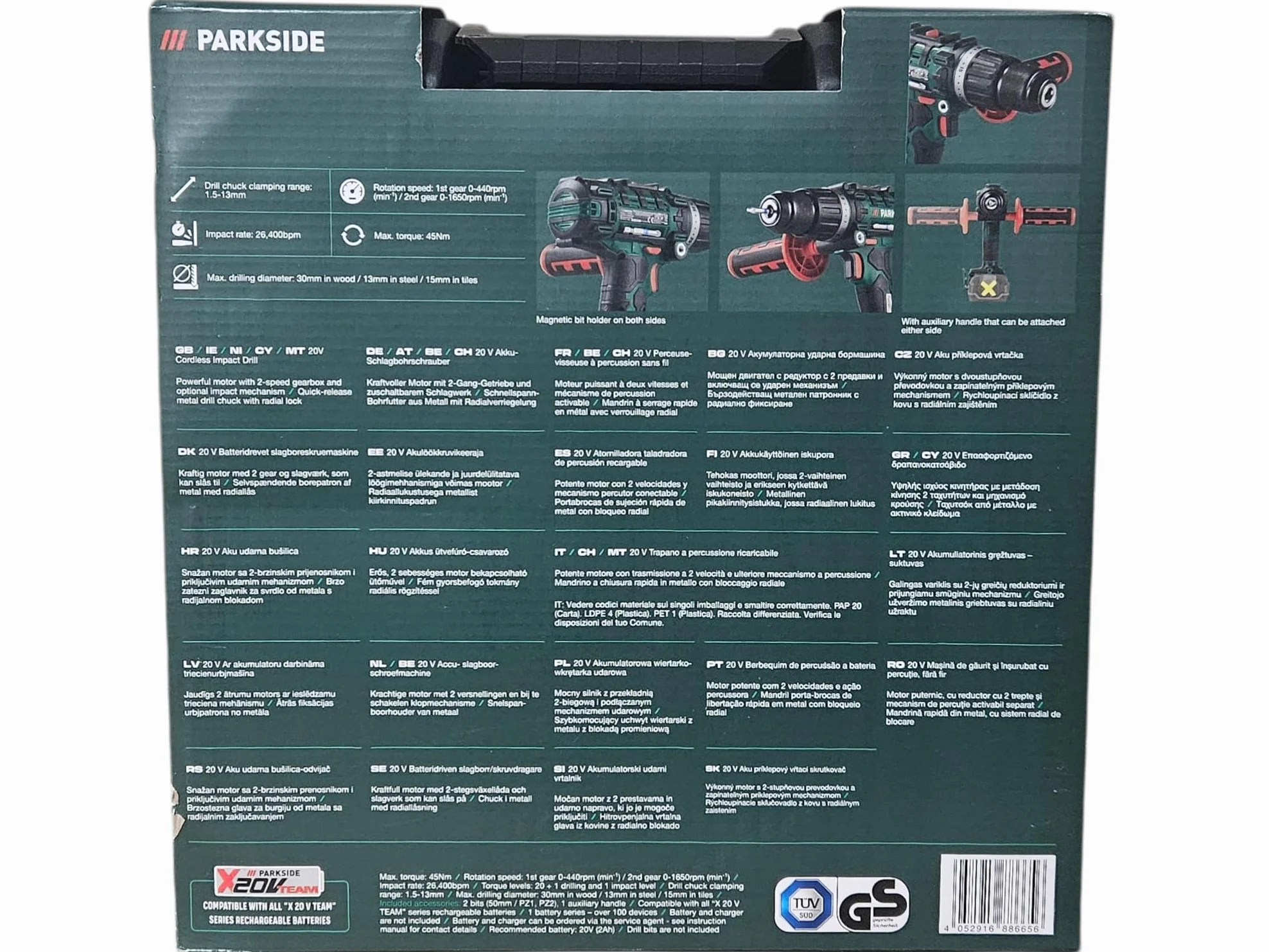 Parkside® - Trapano Avvitatore a Percussione 20 V 3 in 1, PSBSA 20-Li C3, Senza Batteria e Caricabatterie