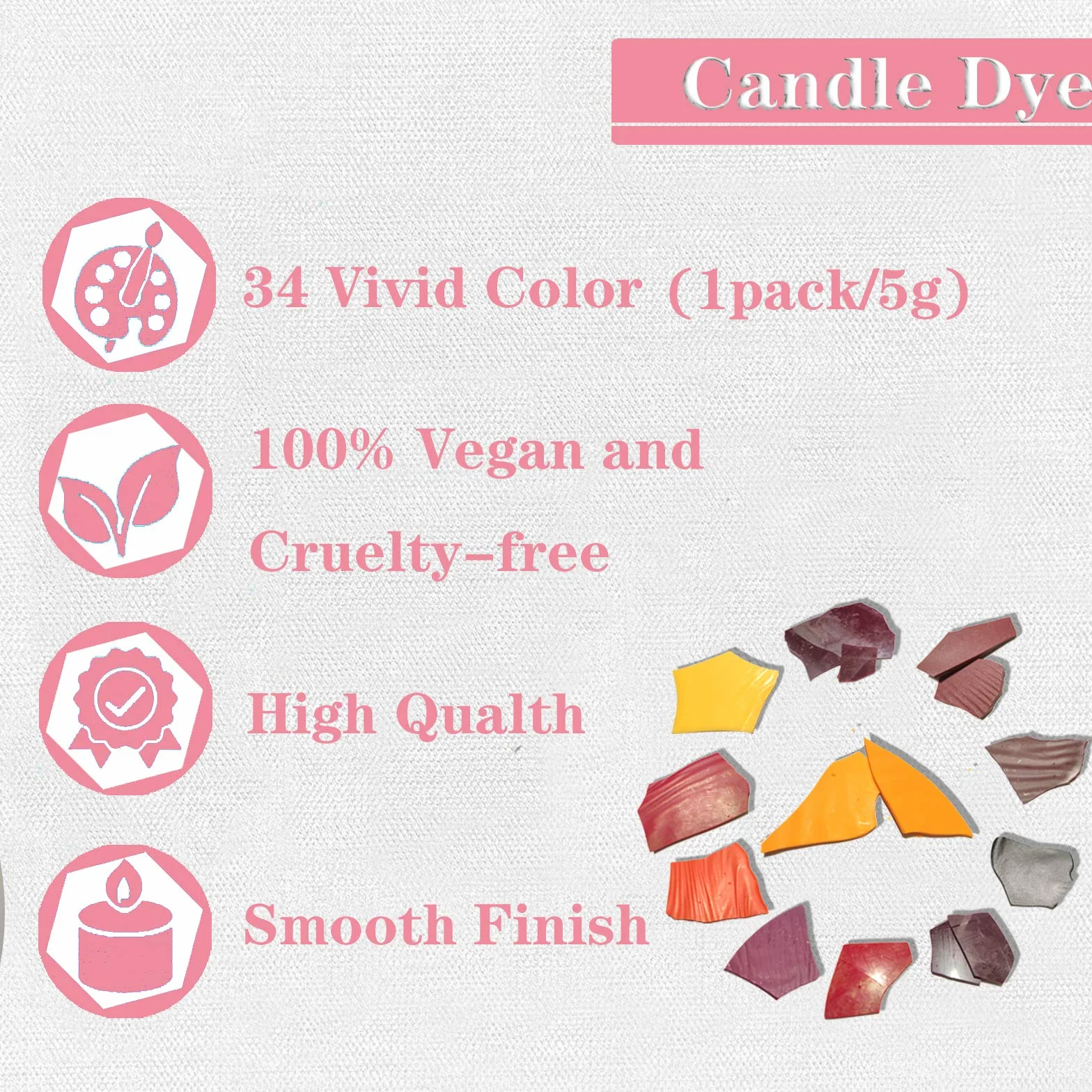 Colore per cera di candela Colore per candele per fai da te Tinta per cera di soia con stoppini Fiocchi di tintura per candele sicuri e naturali (34 x 5 g)