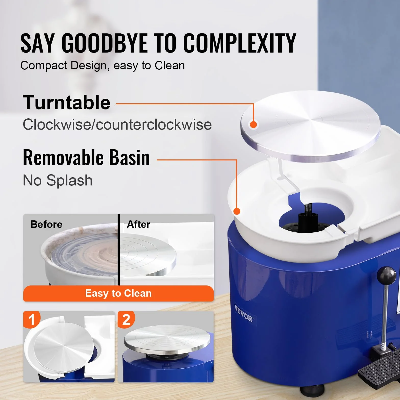 VEVOR Tornio per Ceramica Argilla con Pedale 350W Diametro 28cm Velocità 60-300 giri/min, Macchina Ruota di Ceramica Fai-da-te Hobbista Controllo Velocità Controllata 350W Livello Rumore entro 60 dB