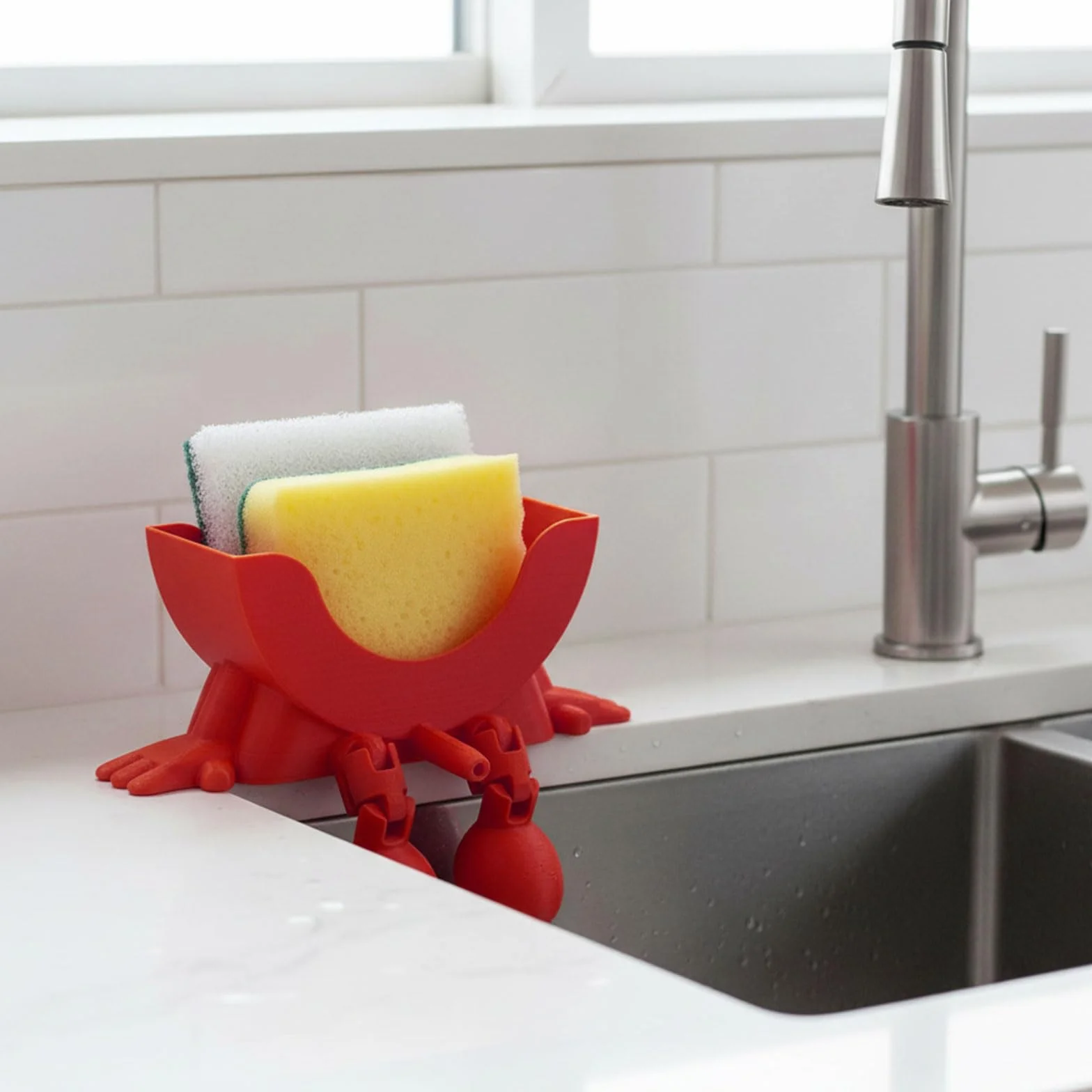 Portaspugna 3D per Cucina con Drenaggio, Organizer da Cucina Rosso