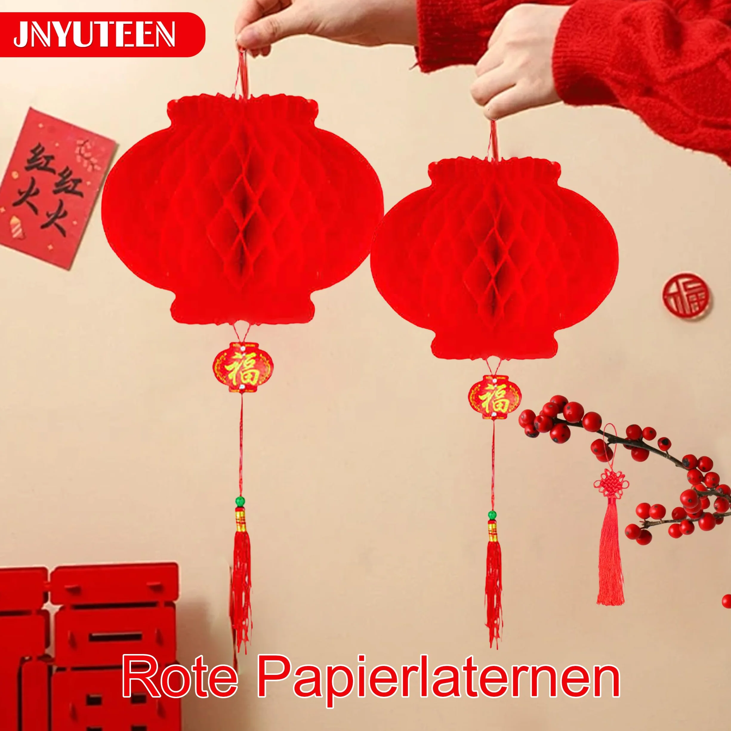 20 Pezzi Lanterne Cinesi Rosse, 2 Misure Lanterne di Carta con 10 Nodi Cinesi, Lanterne di Carta Impermeabili per Decorazioni Festa Capodanno Cinese