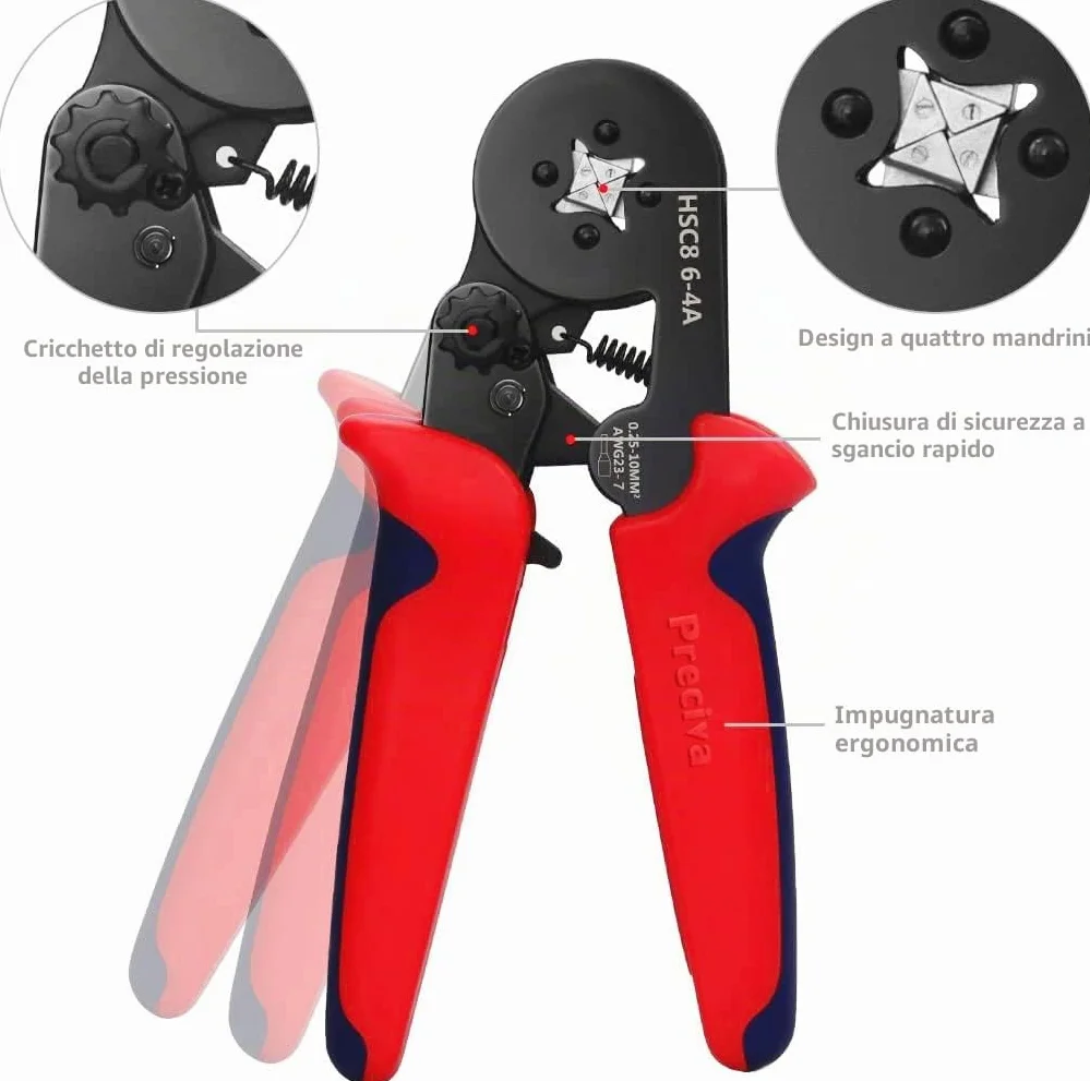 Preciva Pinza Crimpatrice per Capicorda da 0.25 a 10 mm² con 1200 Pezzi di Capicorda Elettrici da Crimpare, un Kit Completo per Elettricisti e un Set di Puntalini