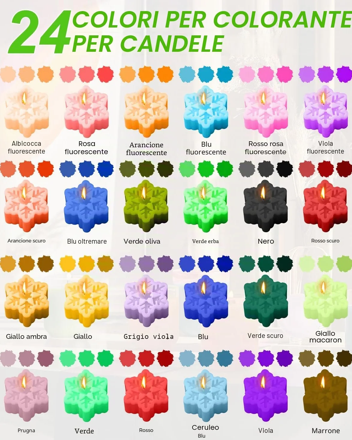 Colorante per Candele, 24 Colori Liquidi per Candele con 6 Oli Essenziali per la realizzazione di candele in cera di soia, Colorante per Cera per Candeles Profumate DIY - 0,17 Once/5 ml