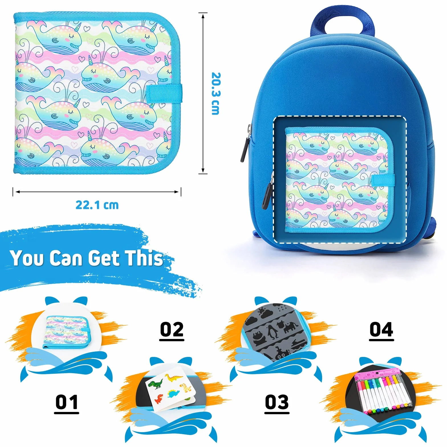 Doodle Giocattoli Portatile da Disegno per Bambini, Libro di Pittura Riutilizzabile 12 Penne Colorate Cancellabili 14 Pagine