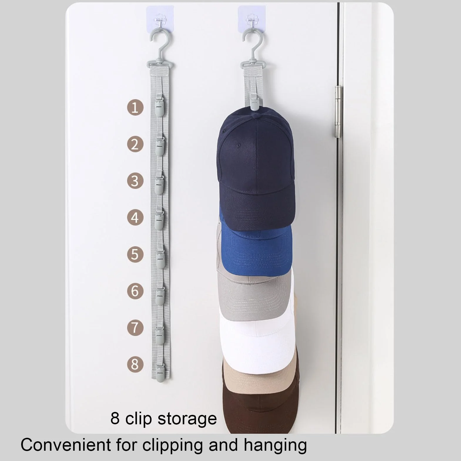 Goshyda Organizzatore per Cappelli Baseball, Appendiabiti per Porta Dell'armadio, può Contenere Fino a 8 Cappelli
