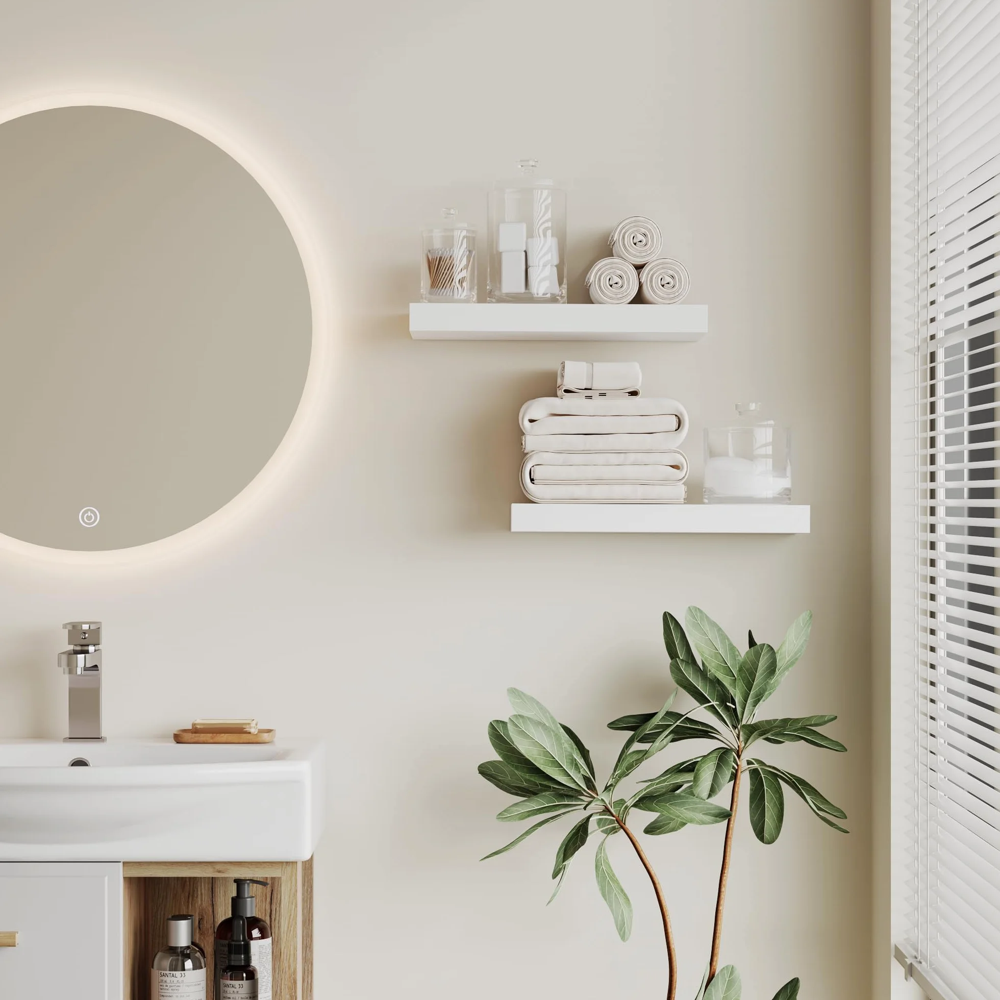 BONTEC Mensole da muro, confezione da 2, robuste mensole da parete per bagno, facili da installare, design minimalista, contengono 10 kg ciascuna, bianco
