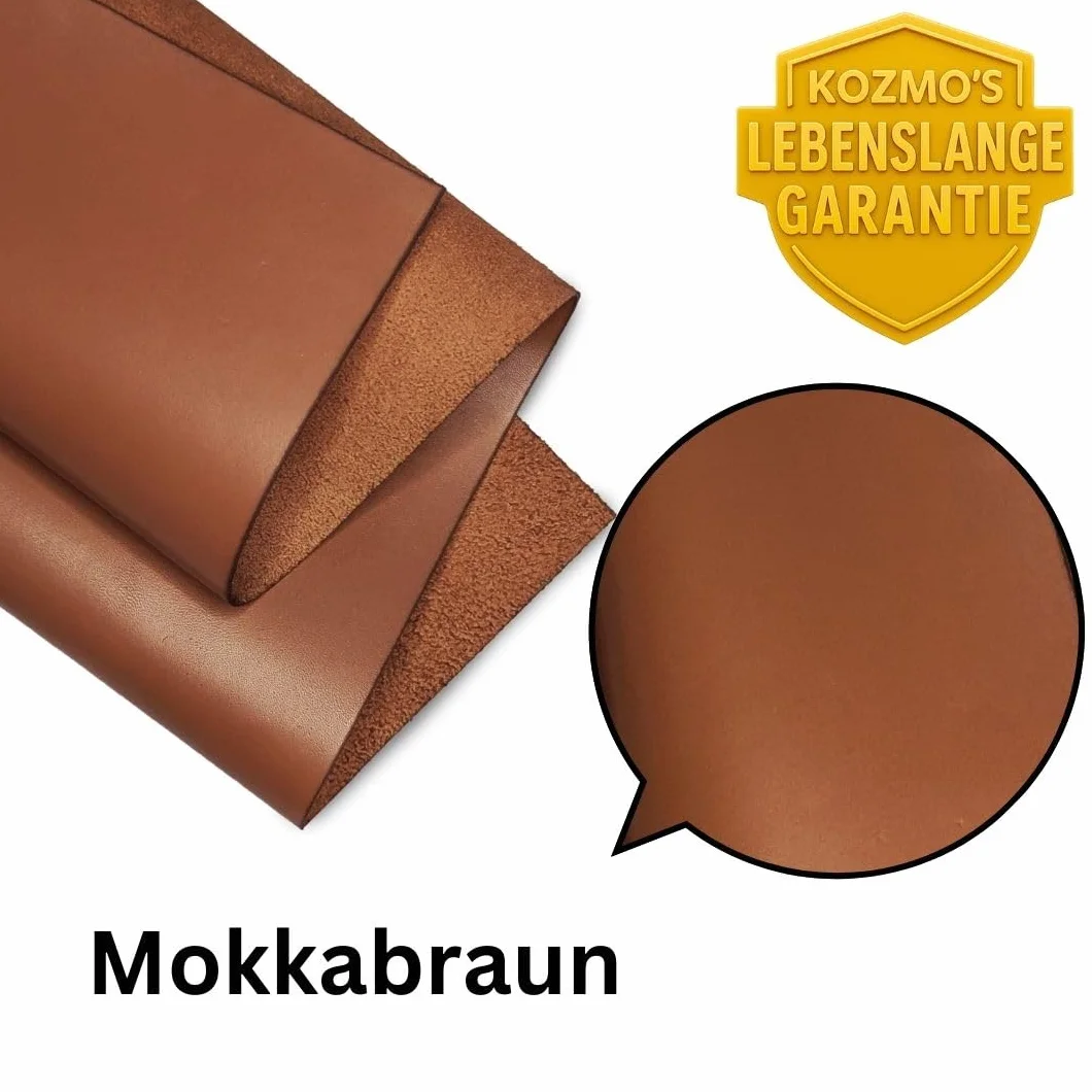 KGS Foglie in vera pelle goffrata pieno fiore Spessore 1,3-1,5 mm Lama in pelle bovina marrone moka 20 x 30 cm