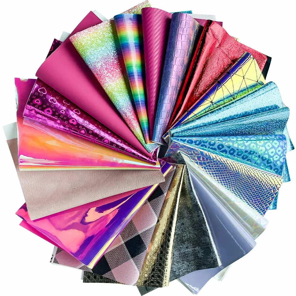 XHT 20 pezzi in pelle sintetica casuale con diversi stili di colore, 20 x 30 cm, utilizzati per realizzare orecchini, piccoli giocattoli e taglio e splicing progetti fai da te (20PCS-A4)