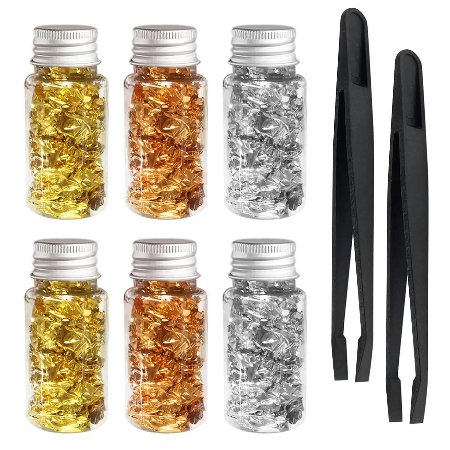 6 bottiglie di fogli di pellicola con 2 clip, fogli di carta argentata dorata, fogli fai da te, fogli di lamina metallica, fogli decorativi per resina artistica, pittura, statua dorata, nail