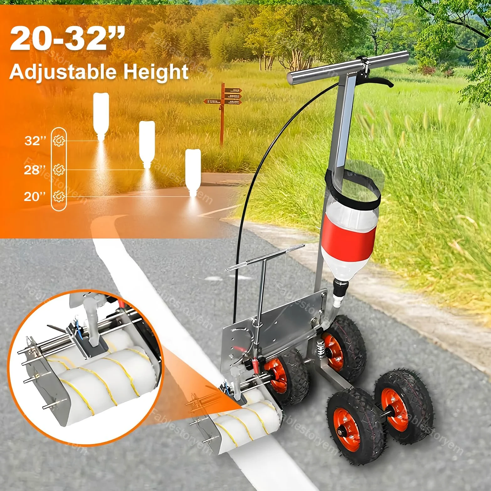 Macchina per la Segnaletica Stradale di Tipo, Applicatore per Linee di Parcheggio con Strumento Cerchi Larghezza 5-15cm, Altezza Regolabile, Macchina per la Verniciatura di Strisce Stradali