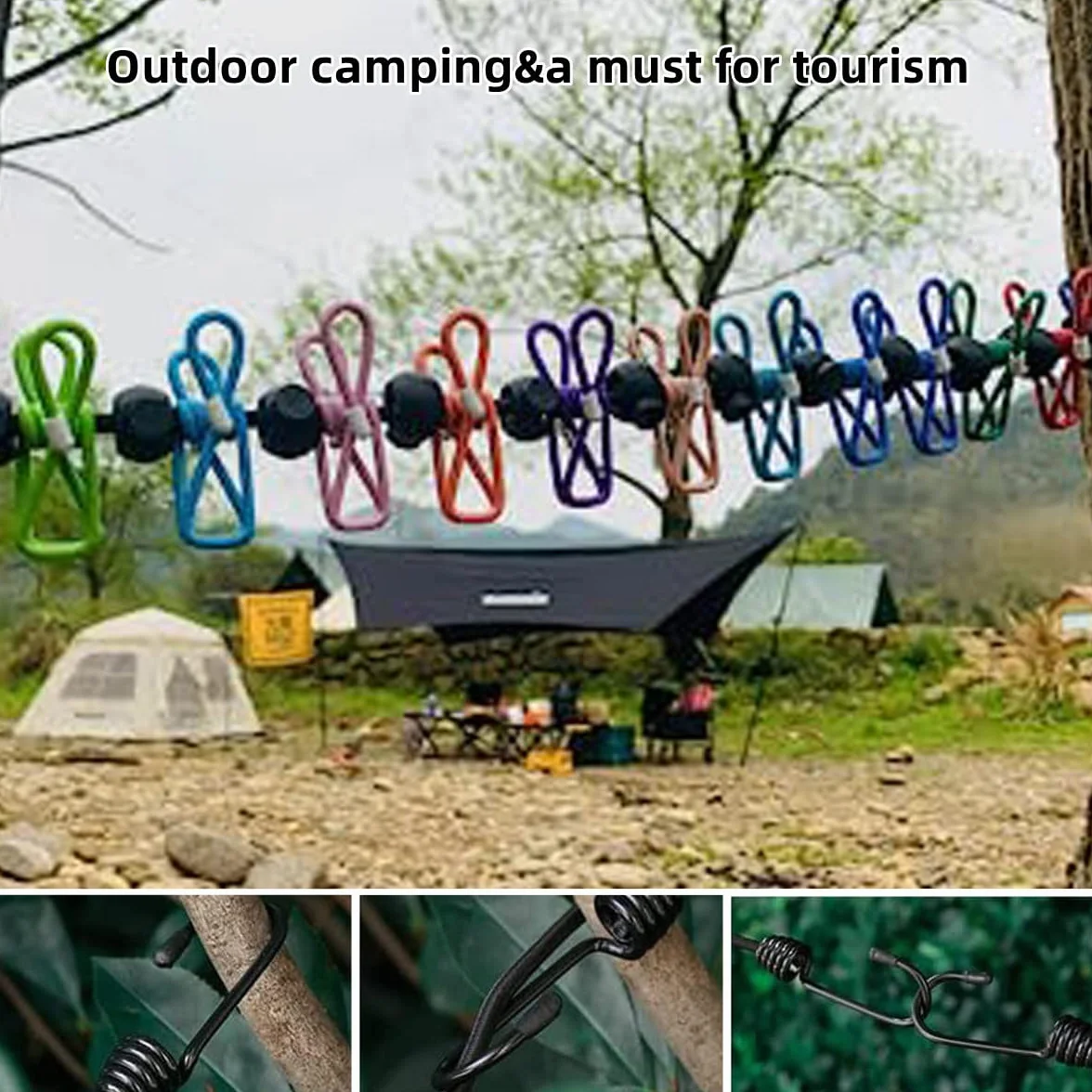 Stendibiancheria campeggio,Corda per biancheria antiscivolo, da viaggio, portatile, con 12 mollette, accessori da campeggio, vacanze e dormitorio