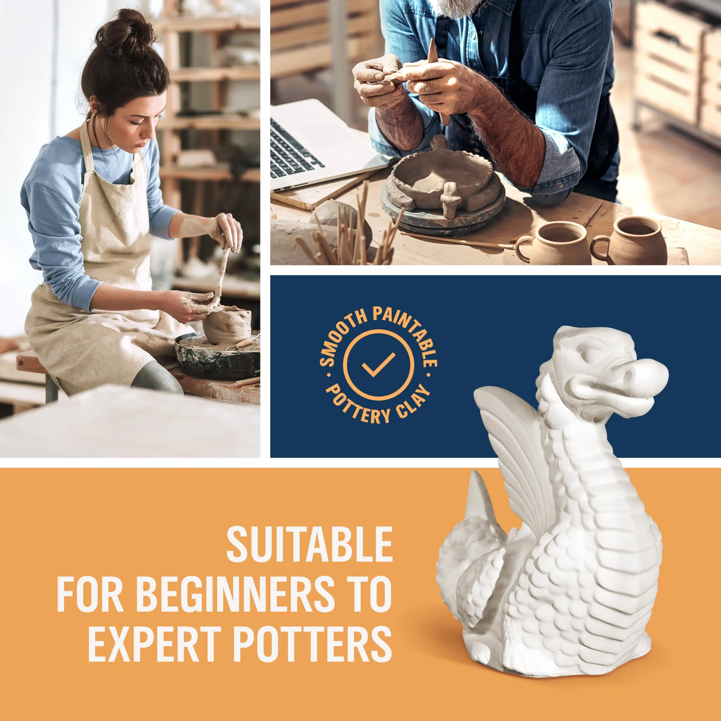 WoldoClean Argilla da Modellare Autoindurente Bianca - 2,5 kg Pasta Modellabile Senza Cottura - Panetto di Creta Air Dry Clay Resistente alle Crepe per Ceramica a Freddo & Scultura
