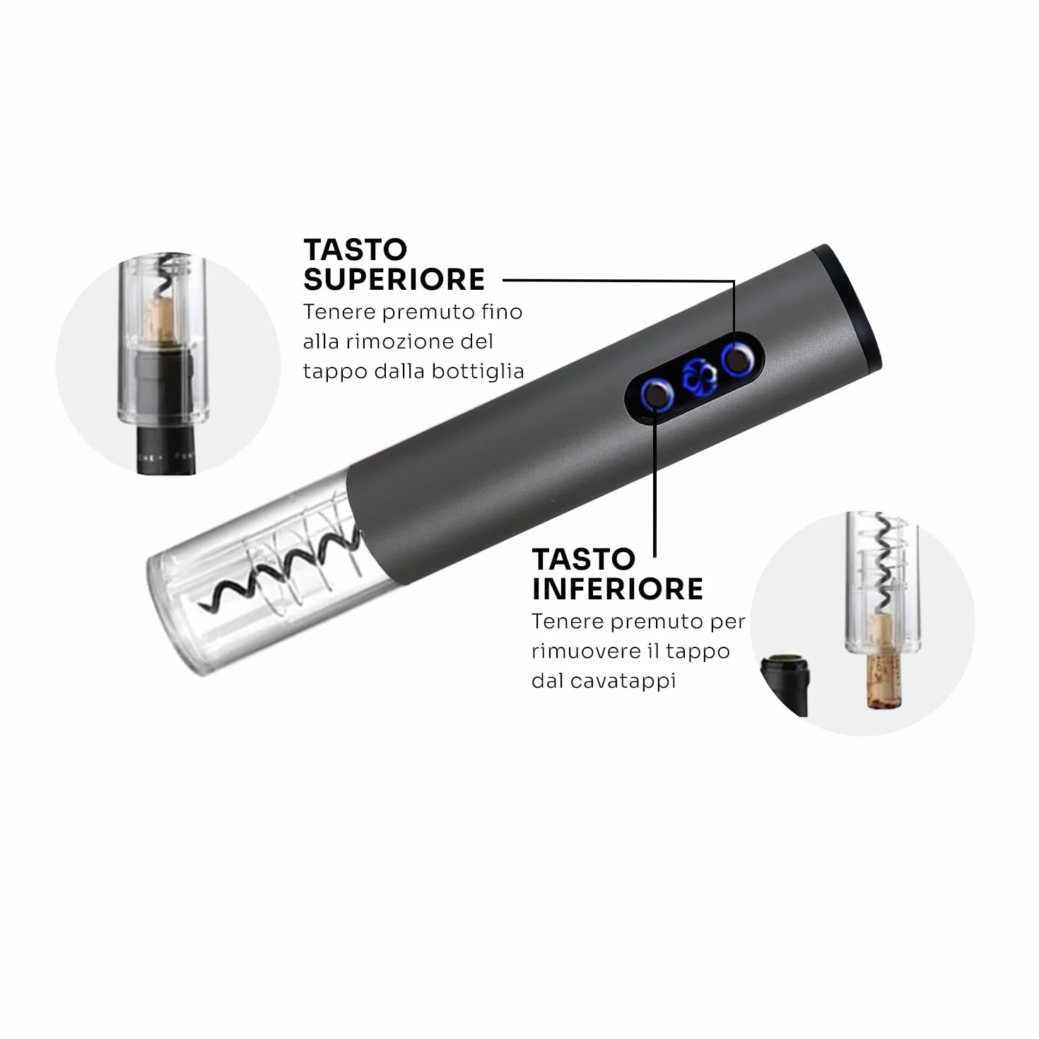 Cavatappi Elettrico per Vino - Apribottiglie Intelligente con Tecnologia Anti-Rottura e Display LED