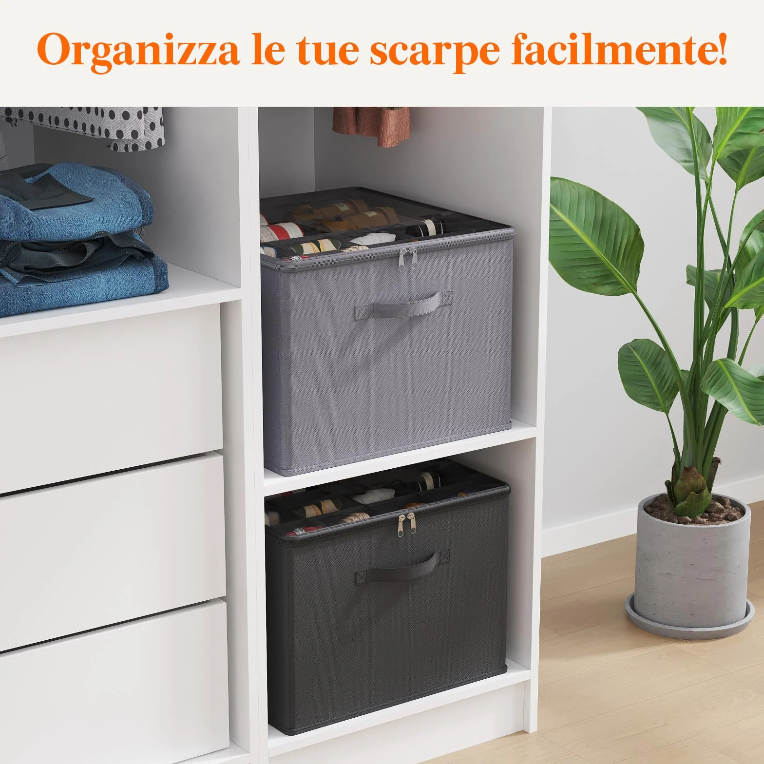 Lifewit Organizer Scarpe Armadio Pieghevole, Scatole per Scarpe Salvaspazio con Coperchio per 12-16 Paia, Grigio