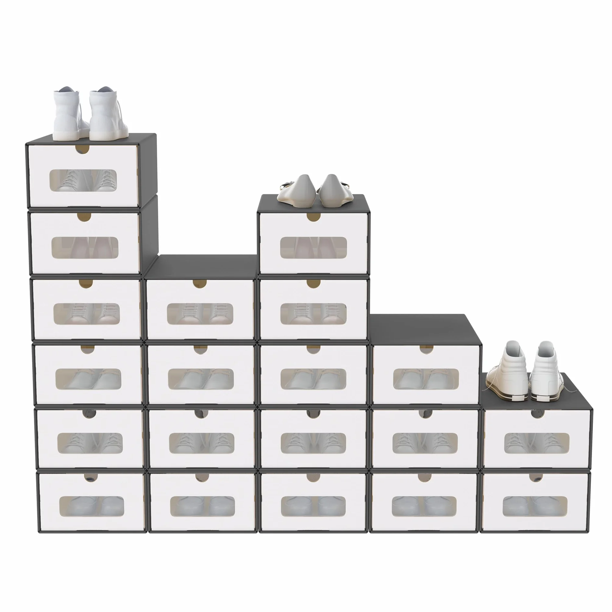 ACXIN Set di 20 scatole per scarpe, impilabili, cassetti con finestra trasparente, cartone in carta kraft, 34,5 x 23,5 x 13,5 cm, colore: antracite