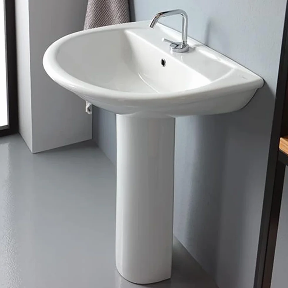 Inbagno Sanitari Bagno in Set, Completo di WC, copriwater, Bidet e lavabo 65 cm con Colonna