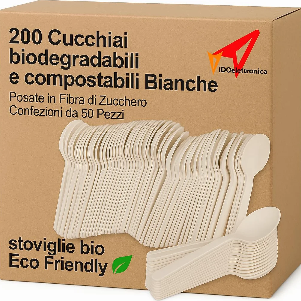 Cucchiai biodegradabili e compostabili in fibra di zucchero bianche 200 pezzi