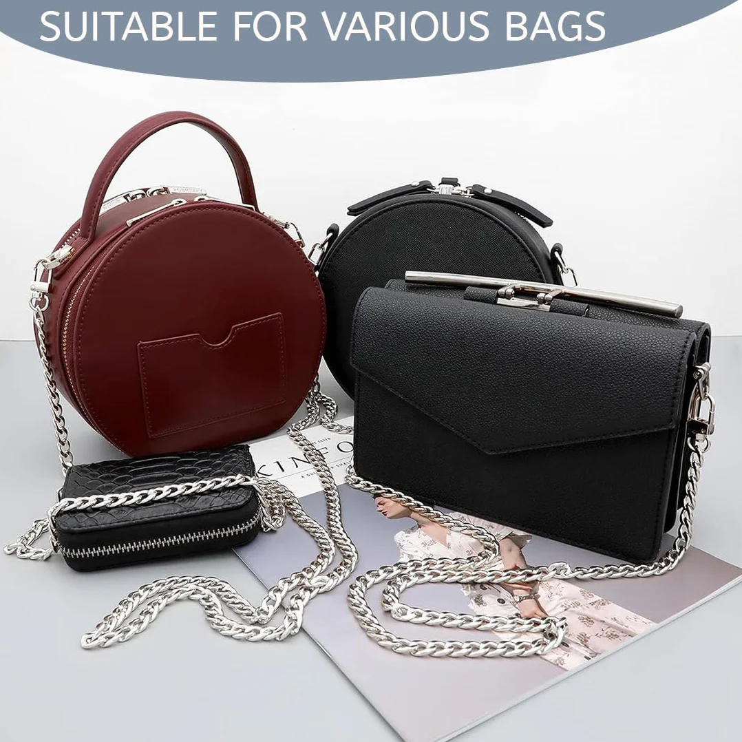 Catena per borsa in argento, catena per borsa in metallo dorato, 120 cm, adatta per fai da te, borse, catene per pochette, catene di ricambio per borse a tracolla.