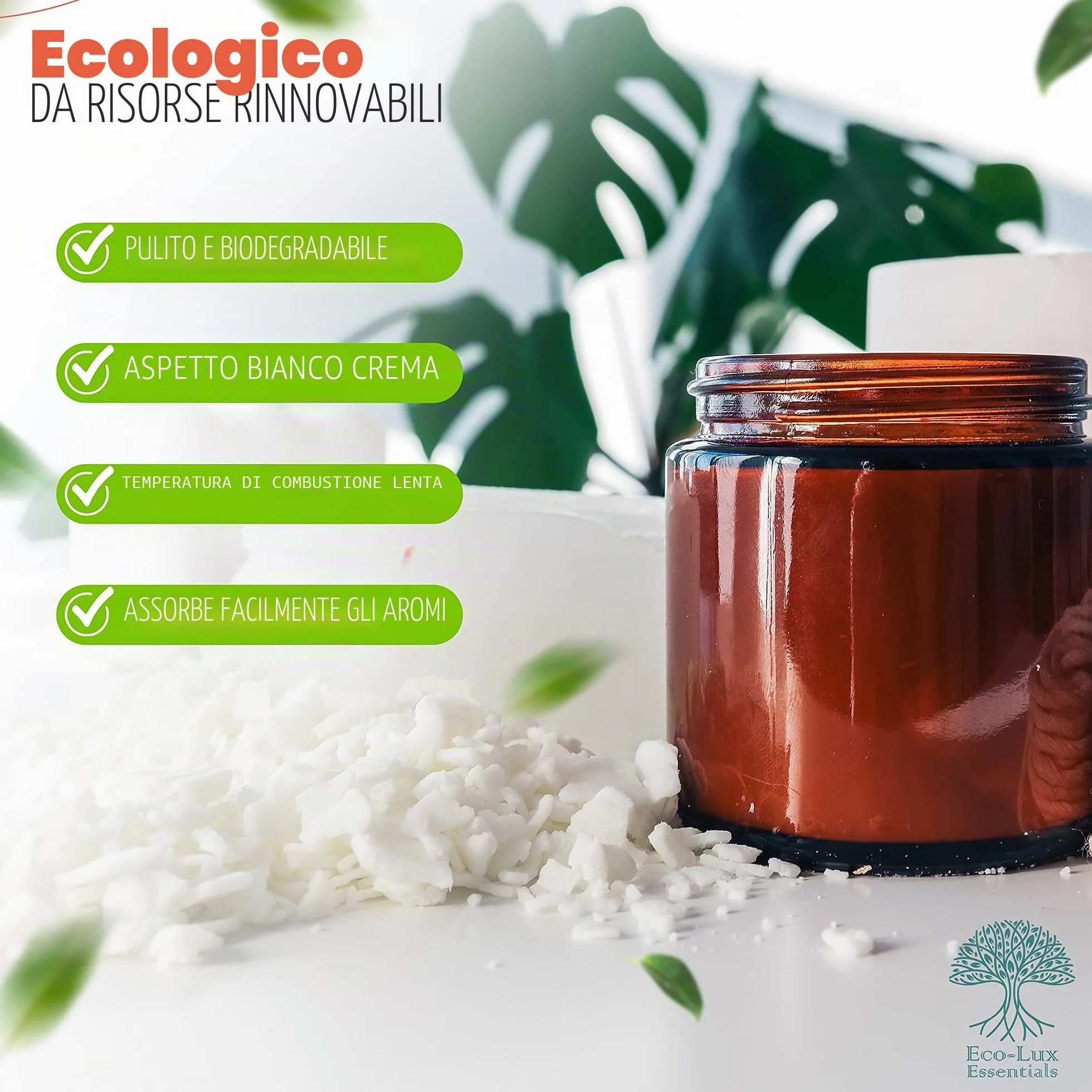 Eco-Lux Essentials - Cera di soia ecologica di alta qualità, 2 kg, bianca, vegana, prodotta senza crudeltà, 100% cera di soia naturale (2 kg)