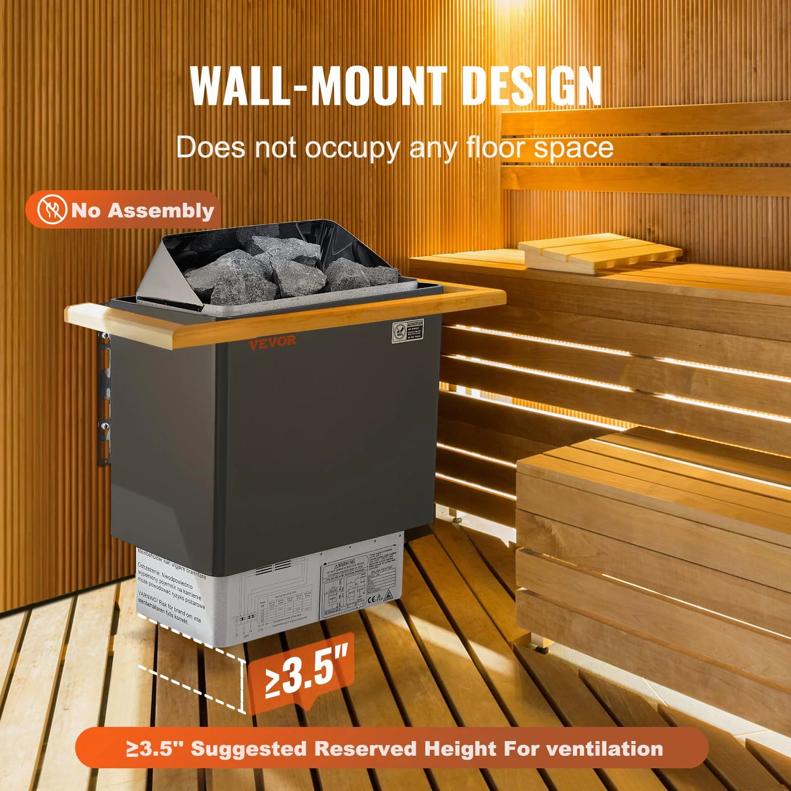 VEVOR Stufa per Sauna Stufa Elettrica per Sauna 6 kW, Riscaldatore Portatile per Sauna Interno/Esterno 400 V 3 N con Timer da 3 Ore con Regolatore Digitale Uso Domestico 5-9 m³ Spa Commerciale Hotel