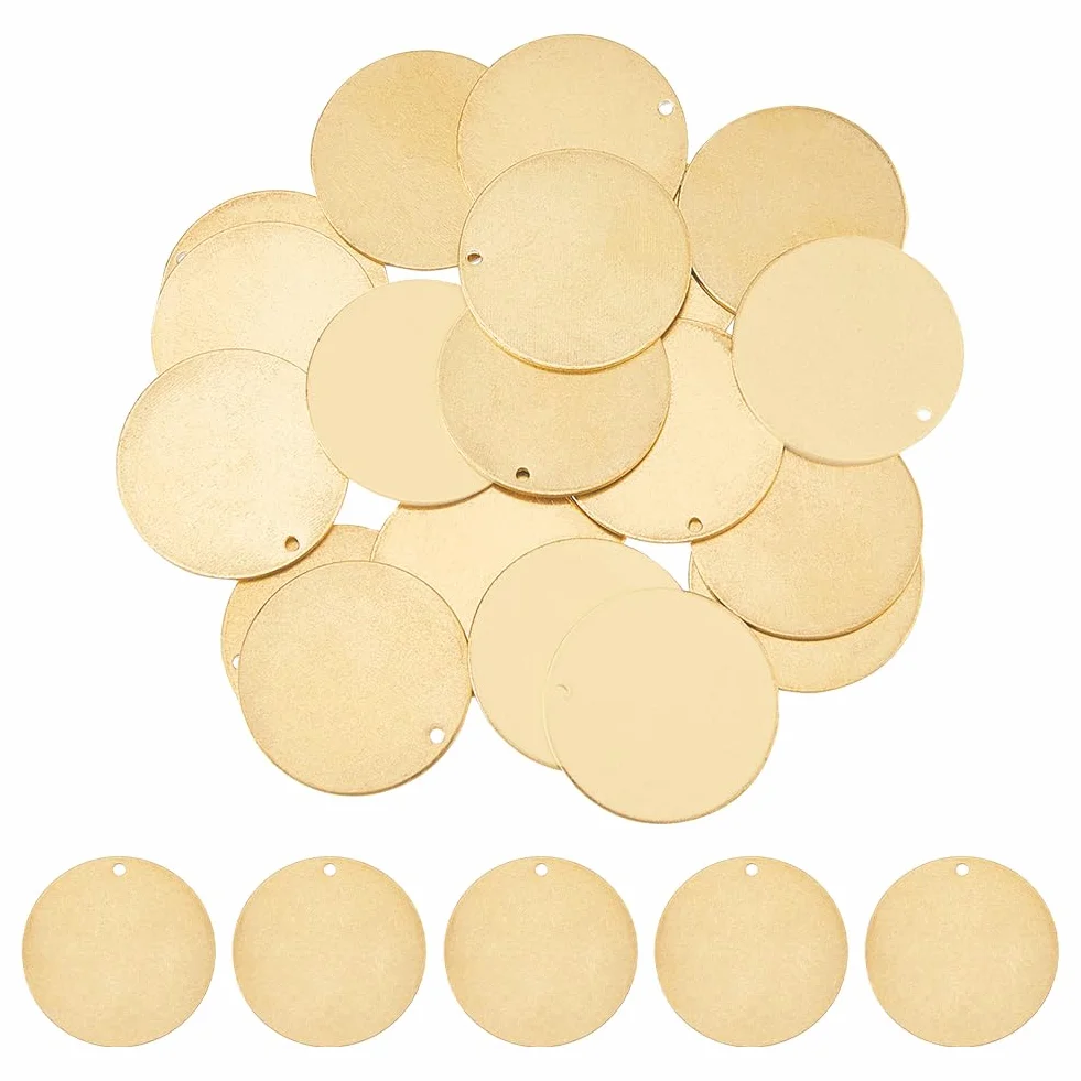 DICOSMETIC 20 Pezzi Incisione grezzi 25 mm Ciondolo In Ottone Con Foro Rotondo In Ottone Timbratura Per La Fabbricazione di Orecchini Bracciali E Gioielli