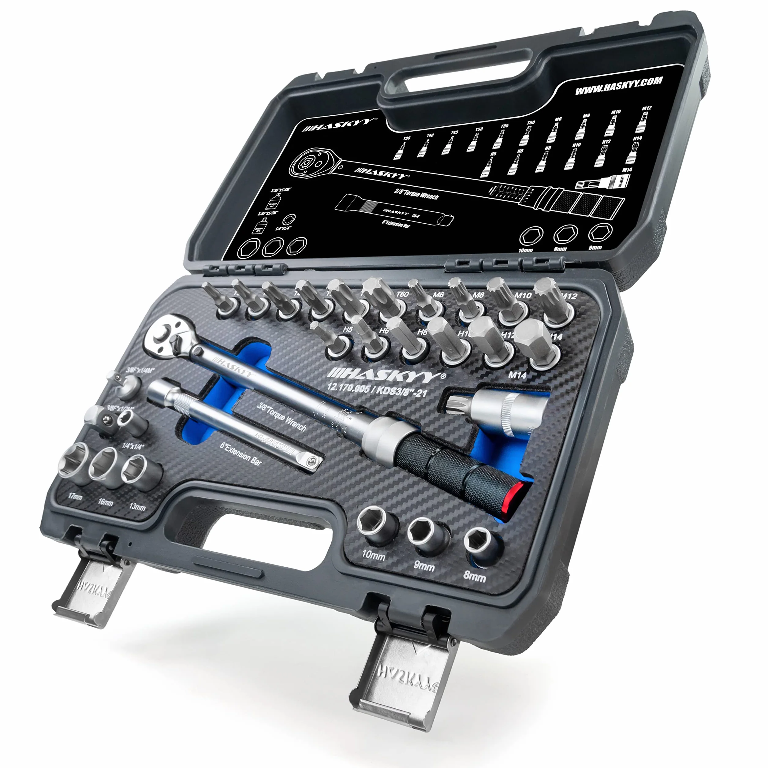 HASKYY Set chiavi dinamometriche 3/8" 5-60 Nm per moto chopper accessori estensione punte dadi bussola adattatore