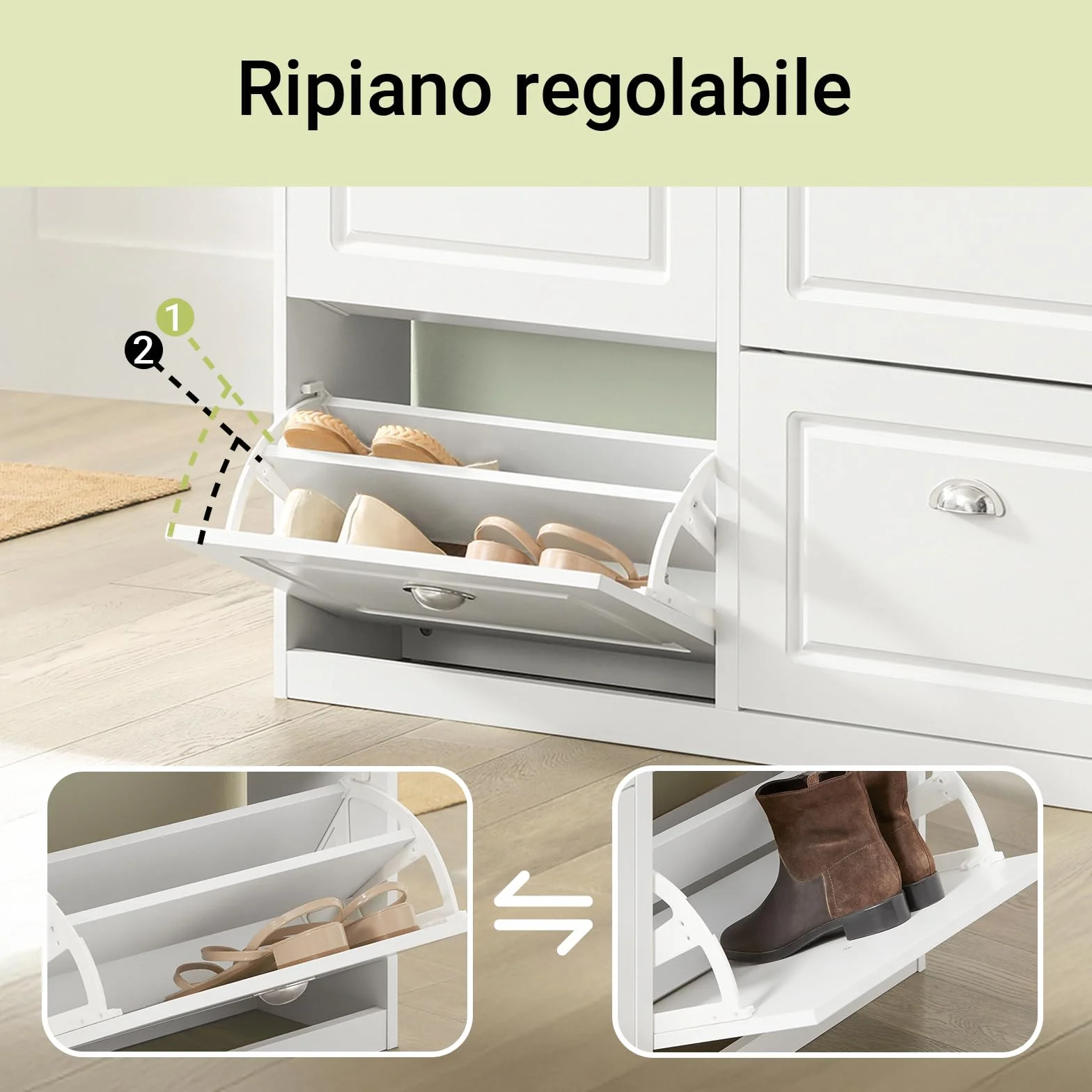 SoBuy Scarpiera Salvaspazio Slim Mobiletto da Ingresso con 4 Ante a Ribalta, Armadio Portascarpe Scarpiera Moderna per Ingresso, Corridoio o Camera da Letto 105x24x83cm Bianca FSR79-W