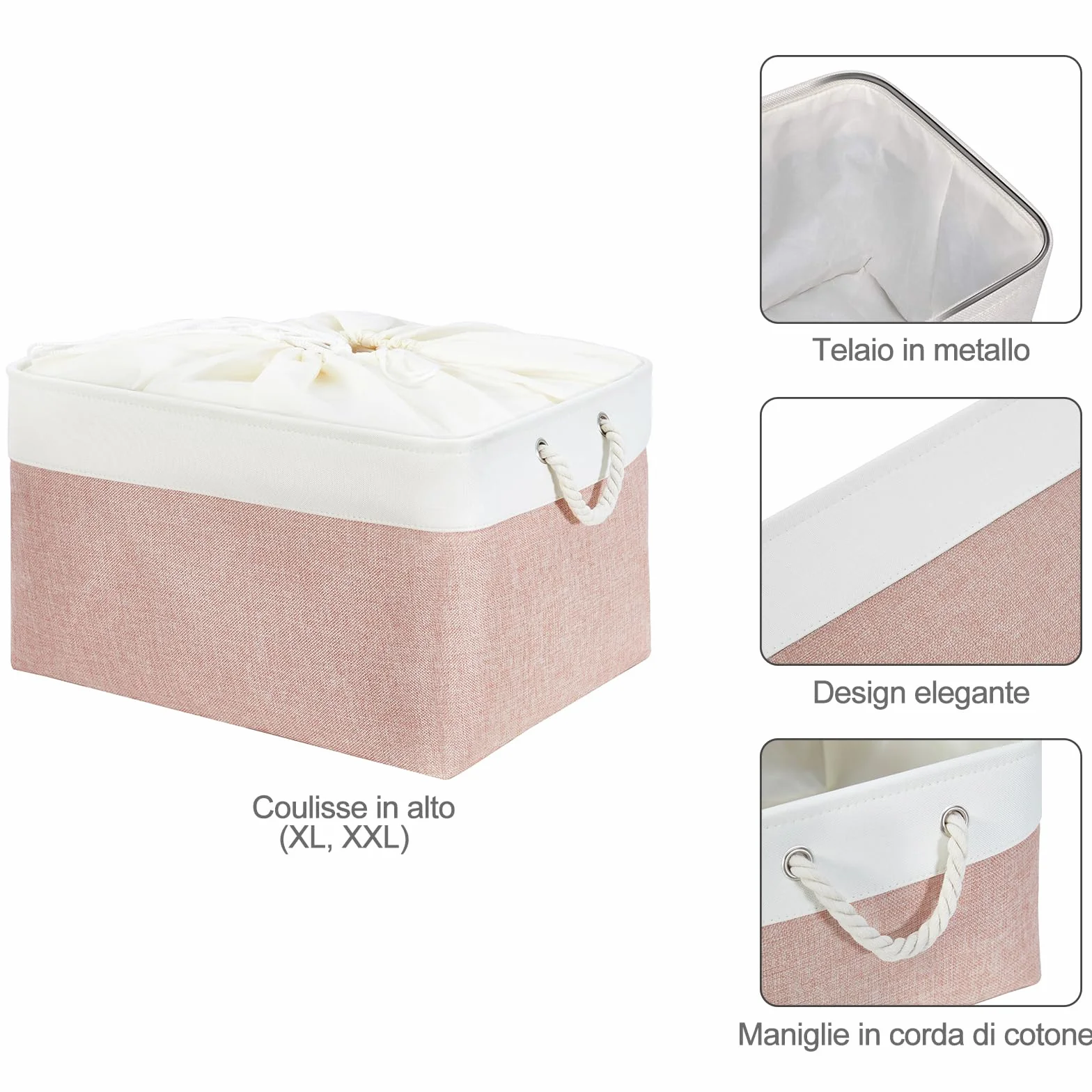 Mangata Scatole portaoggetti in tessuto morbido, multidimensione, contenitori rettangolari per scaffali, armadi, giocattoli e vestiti, 36 x 26 x 18 cm, rosa e bianco (medio, confezione da 3)