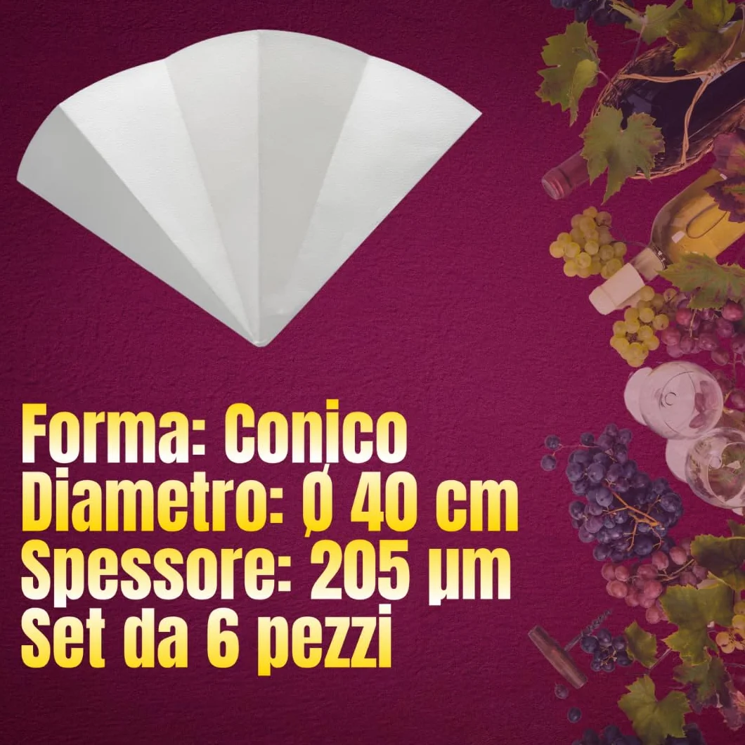Filtro Carta per Enologia ∅40 cm 205 Micron Set da 6 Pezzi - Filtri per Vino, Liquori e Bevande Alcoliche