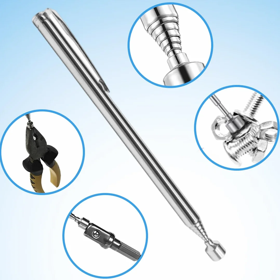 WUSJCOF 2 pezzi Asta telescopica magnetica estensibile, Calamita potente in acciaio inossidabile, Strumento Magnetico per Pickup, per Chiavi, Monete, Viti, Penne e Oggetti Metallici