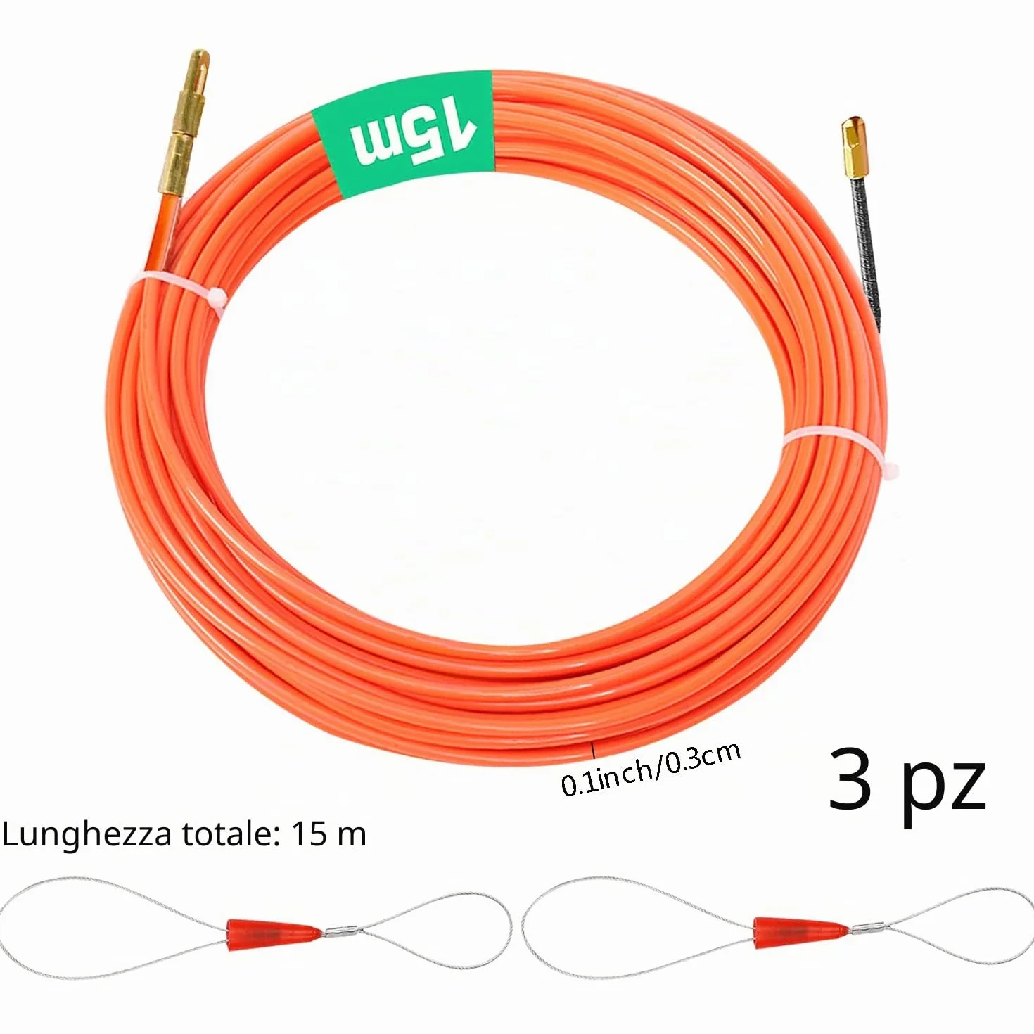 CONNECTION Sonda Passacavi Sonda Elettricista Sonda Tiracavi di Poliestere 15m Sonda Tiracavi con 2 Molla di Guida Molla Elettricista 3mm Kit di Strumenti per l’installazione di Cavi