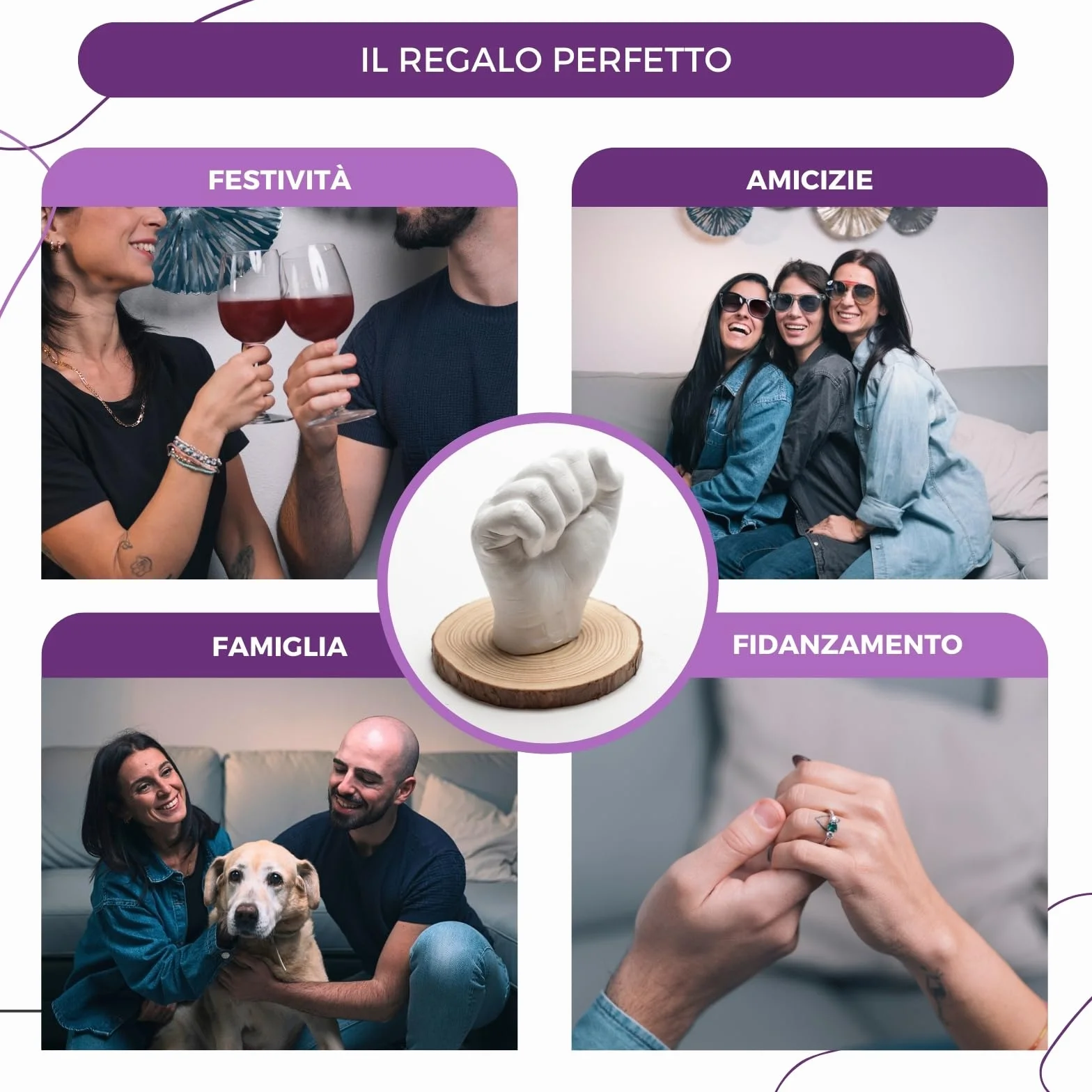 BWAY Calco Mani Coppia - Regali Natale Originali - Calco Mani con Gesso per Stampi e Alginato - Idee Regalo per Coppie, Fidanzati e Famiglie - Regalo per San Valentino e Anniversari